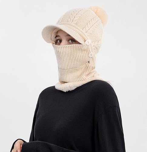 Vista 3 de HUAMULAN Gorro de invierno de una pieza para mujer, pasamontañas de forro polar, pasamontañas, máscara facial, bufanda, orejeras, esquí, nieve