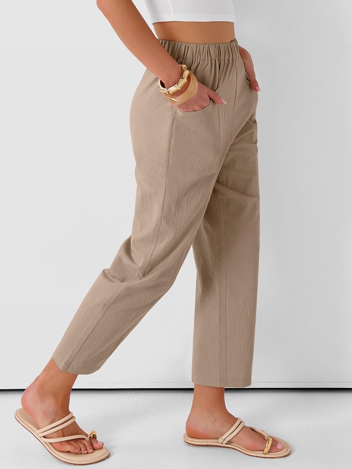 ANRABESS Womens Capri Pants 2026 Summer Casual Elastic High Waisted Lounge Cropped Tapered Ankle Beach Trousers Work Outfits - Image 3