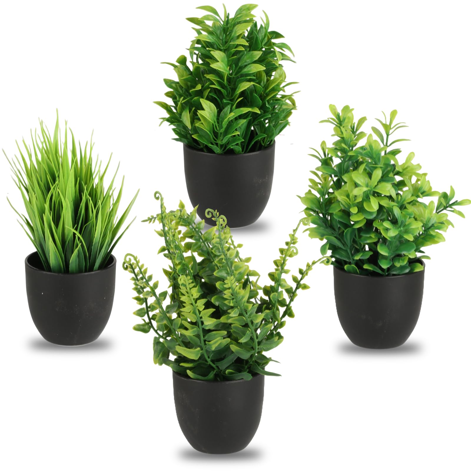 Kunstplant, 4 stuks, mini-kunstplanten, groene kunststof, voor binnen