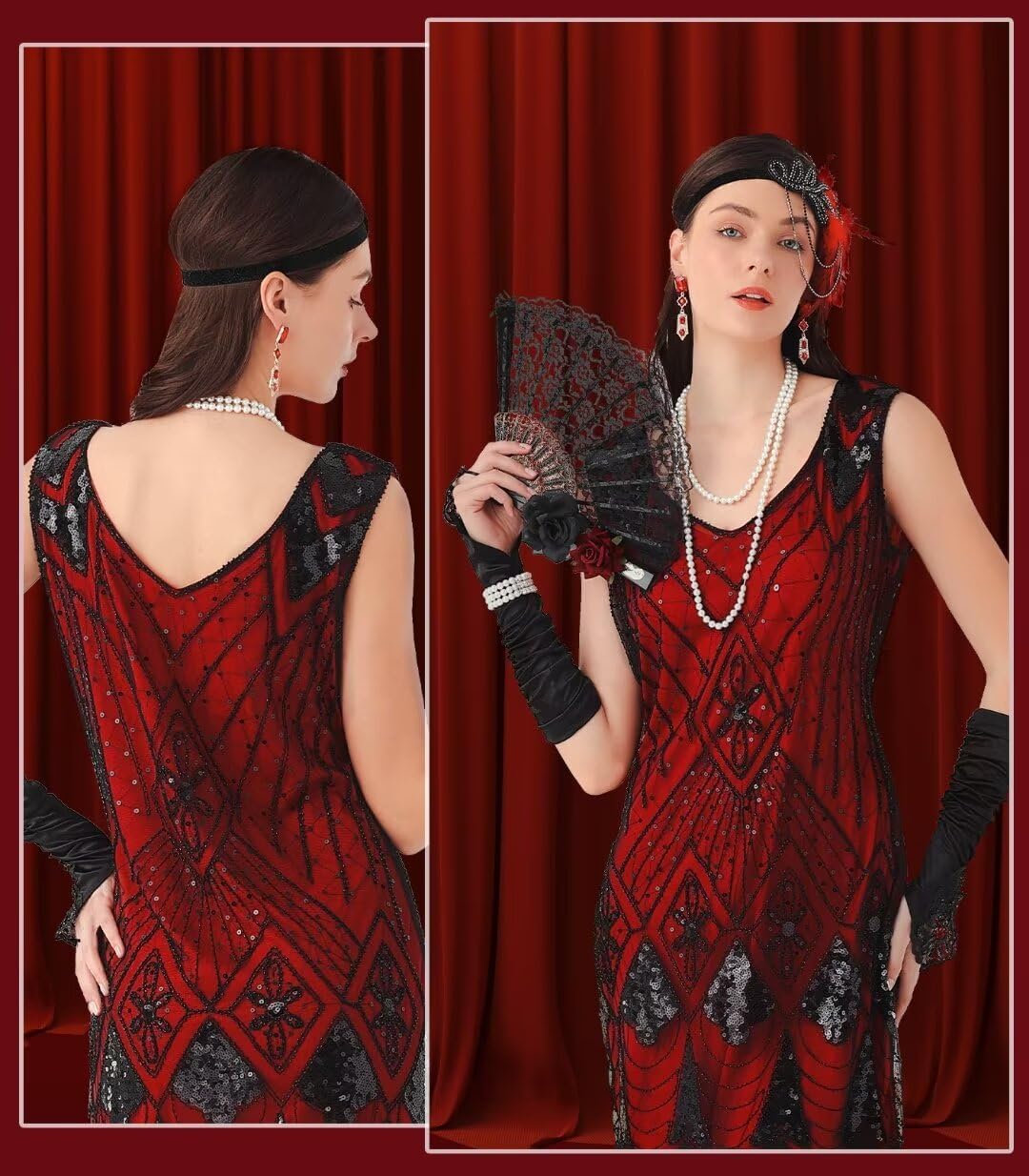 1920S Women Flapper Dress V Neck Sequin Fringed Dress Cocktail Dress with Roaring 20s Accessories - Image 5