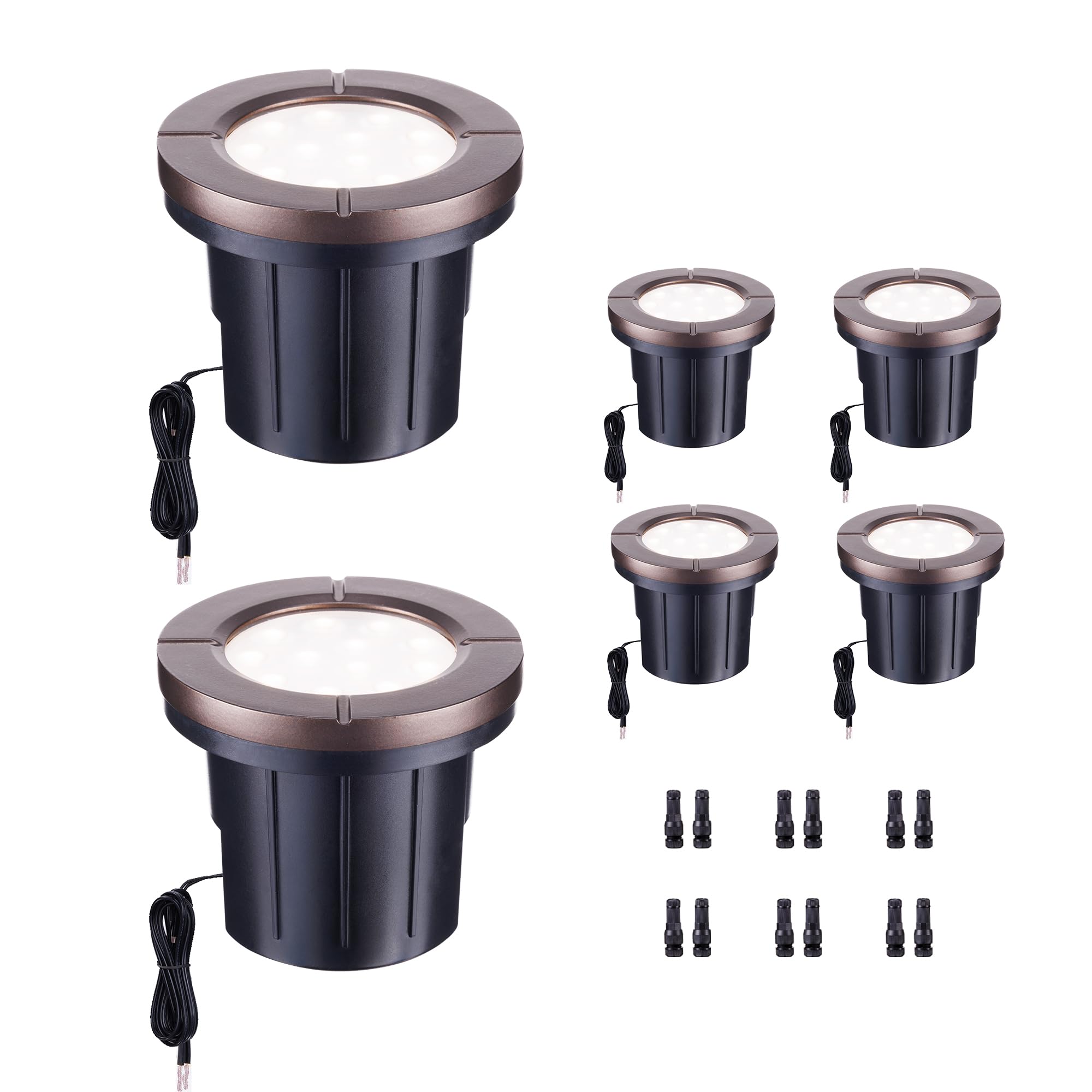 Landscape Well Light, LED Low Voltage In Ground Lights, IP67 Waterproof 12V Outdoor, Bright 6W 580LM Aluminum ORB for Sidewalk Driveway 6 Pack