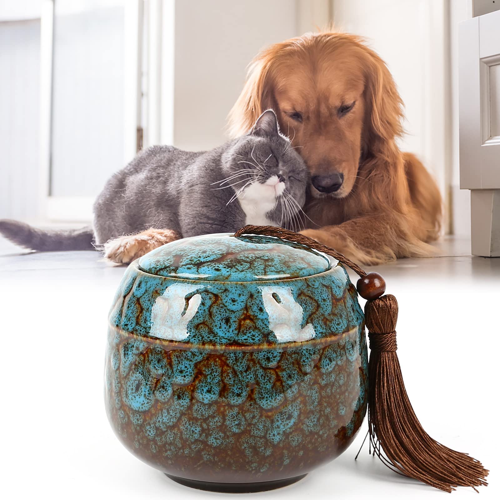 Piccole urne per ceneri umane, mini urna per cenere per adulti, urne per animali domestici, cani, ceneri per gatti, ceneri funerali (500 ml, blu)