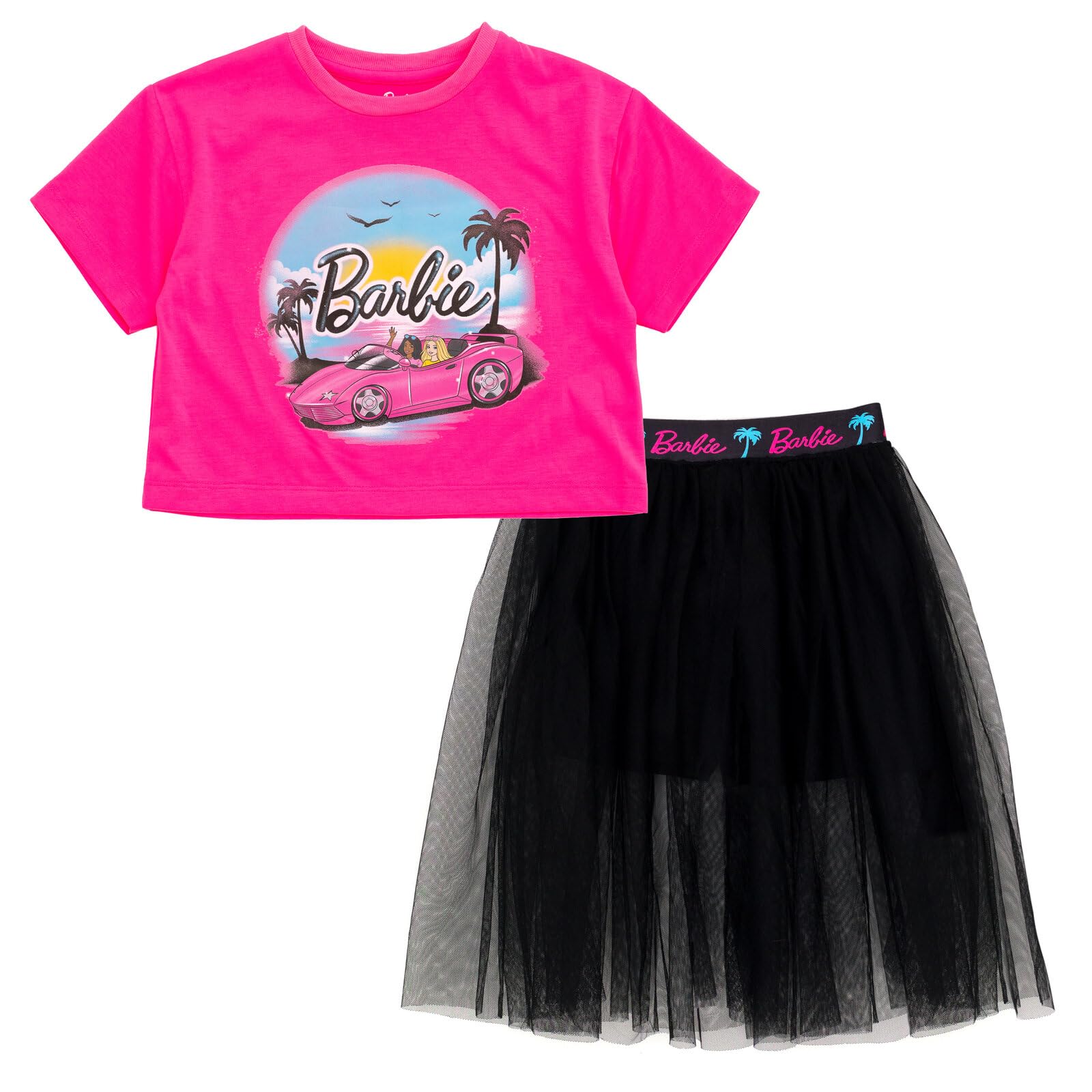 Barbie - Top a spalla con gonna in tulle a rete per bambine e bambini grandi (2T - 14-16)