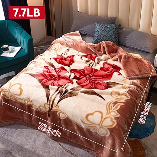 Miniatura 4 de MODUSKYE Mantas de visón, felpa pesada coreana de 7.7 libras, 2 capas, patrón de flores, 78 x 90 pulgadas, mantas gruesas, tamaño Queen, ultra