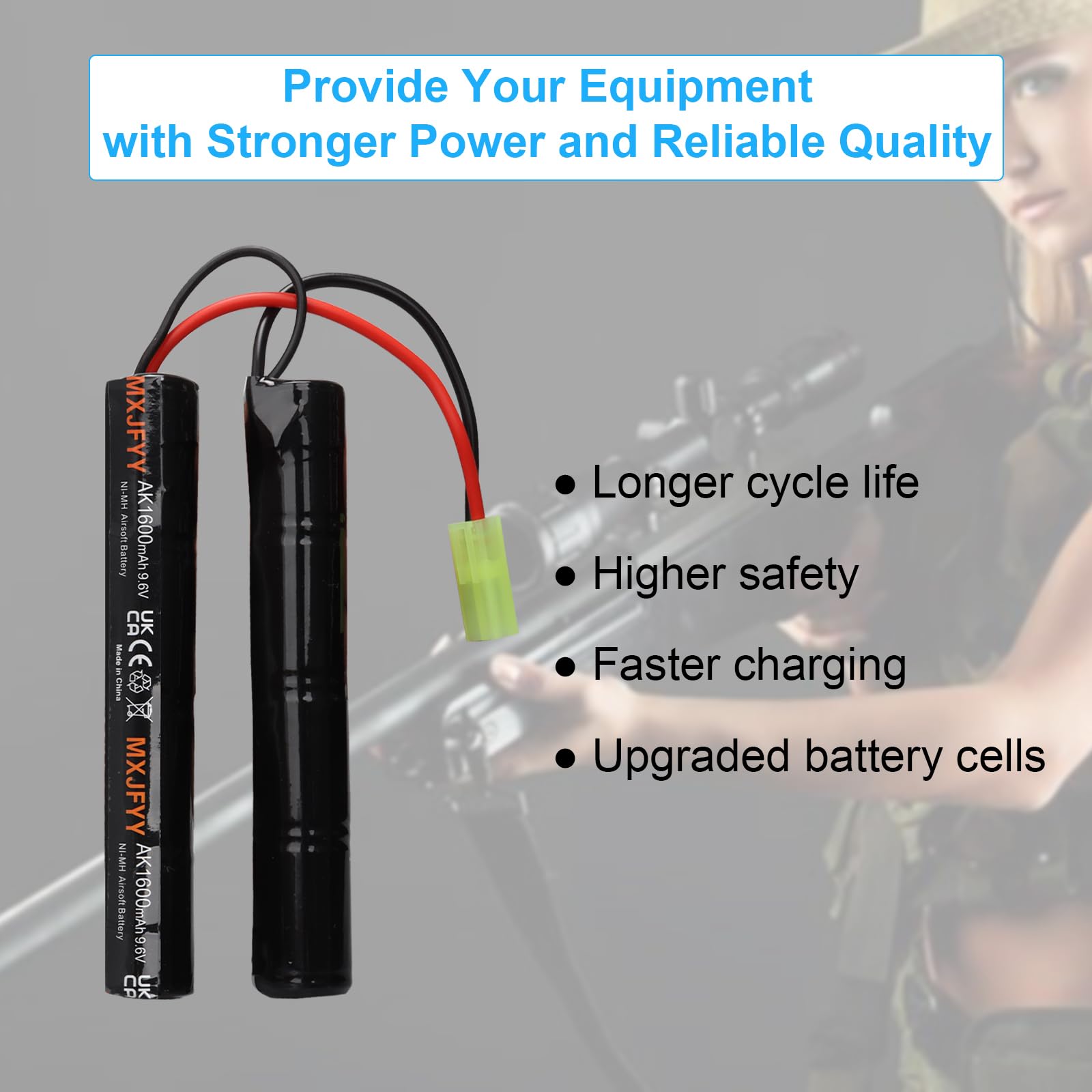 Lot de 2 Batteries Airsoft NiMH 9,6 V 1600 mAh, Batterie Papillon Rechargeable 8 S Nunchuck pour Airsoft