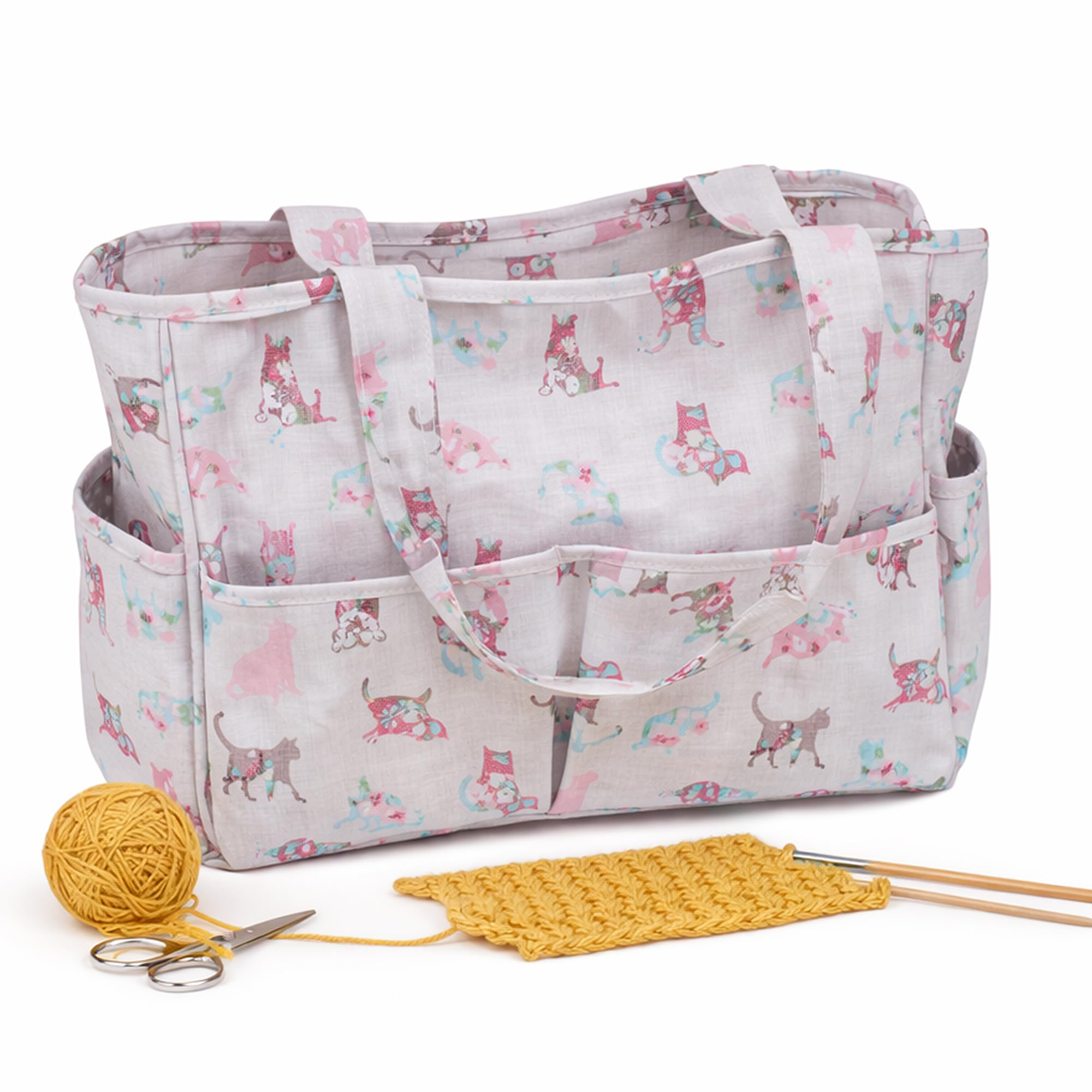 Hobby Gift Borsa Media per Maglia - Creativa da Viaggio con Scomparti, Organiser per Uncinetto per Punto Croce, Filati, Ricamo, Hobby Creativi e Progetti Artistici - 13 x 34,5 x 29 cm, Gatti