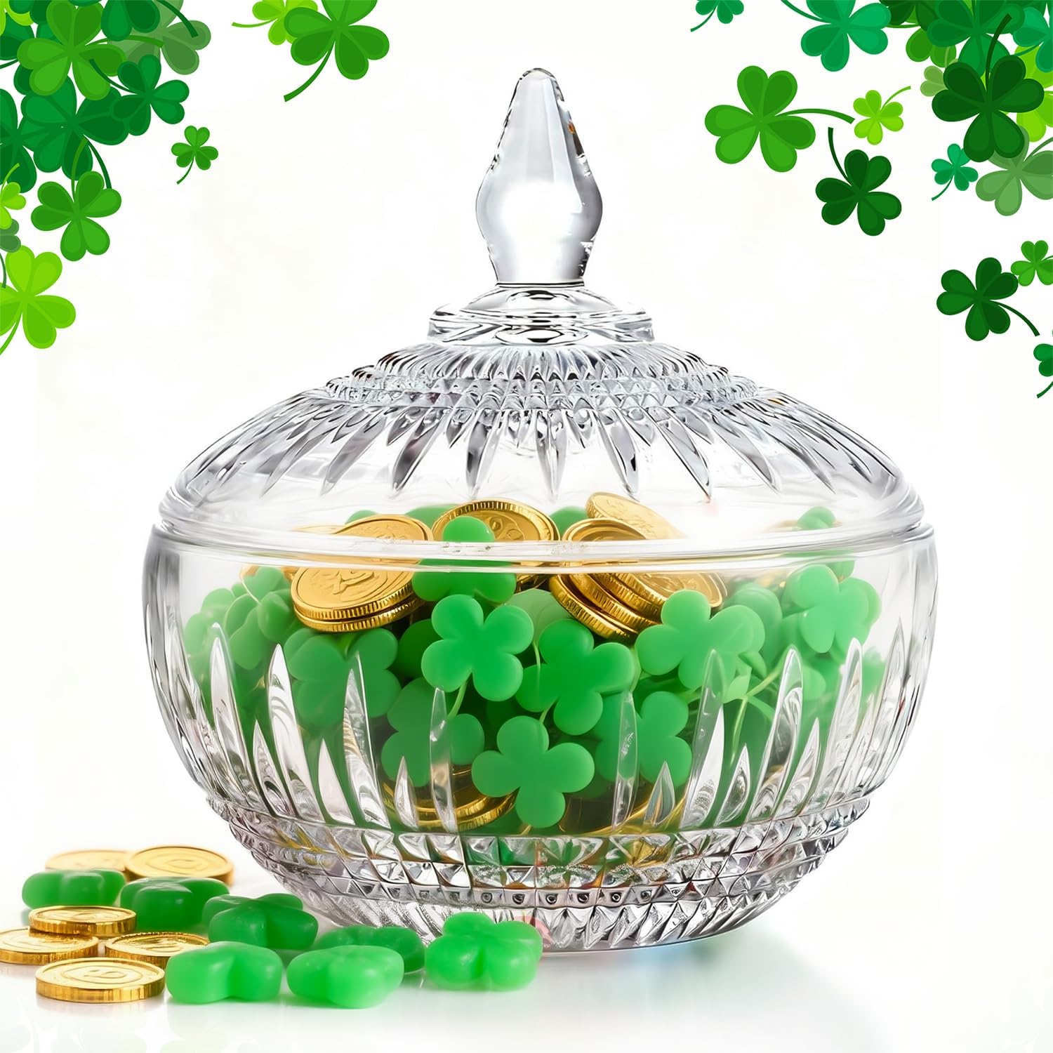 600ml/21oz Large Glass Candy Dish with Lid,Clear Crystal Candy Jar with Lid,Decorative Glass Jar for Wedding Buffet Party, Christmas, Home Decoration,Dishwasher Safe