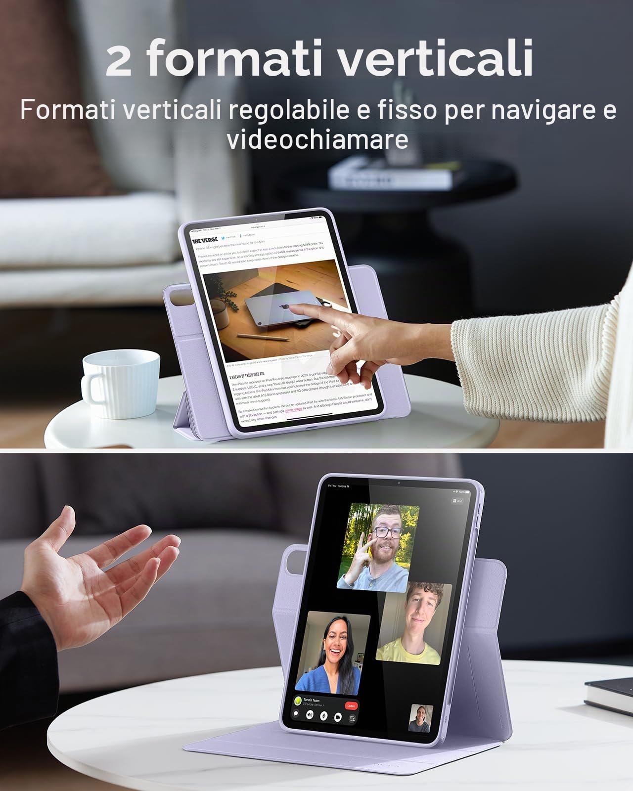 ESR Cover per iPad Air 11" M4/M3/M2 (2026/2025/2024), iPad Air 5a/4a (2022/2020), Custodia Magnetica Rimovibile, Supporto Verticale, Supporto per Pencil Pro/USB-C, Auto Attivazione/Standby, Violette