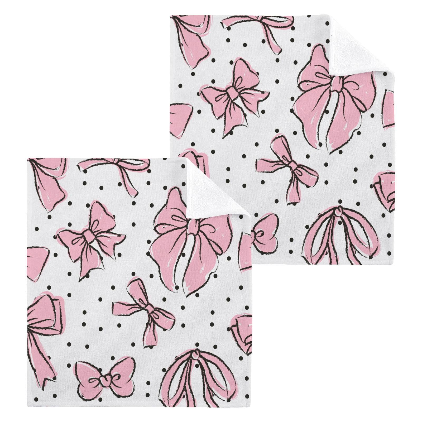 PaChyLuu 4 Pack Bow Pink Cotton Washcloths Highly Absorbent Face Cloth Reusable Body Towels, Gentle for Sensitive Skin, 12 x 12 Inch