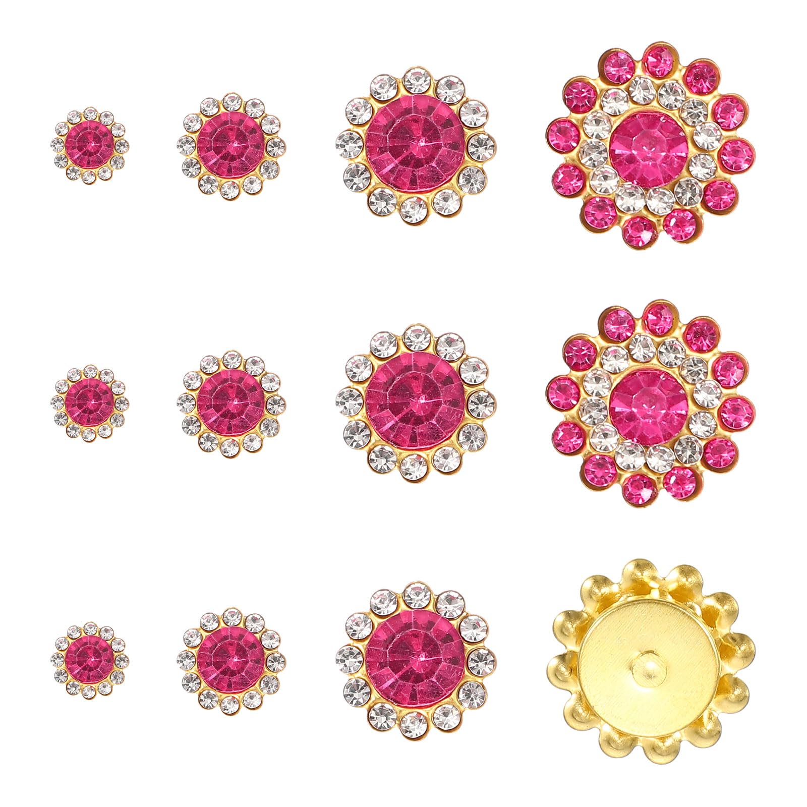 YELARXI 100Pcs 8/10/12/14mm Sew on Flower Rhinestones Crystal Glass Gems, Flatback Claw with Metal Base Crystals for Sewing Clothes Shoes Jewelry Belt Accessories, Rose Red — image 1