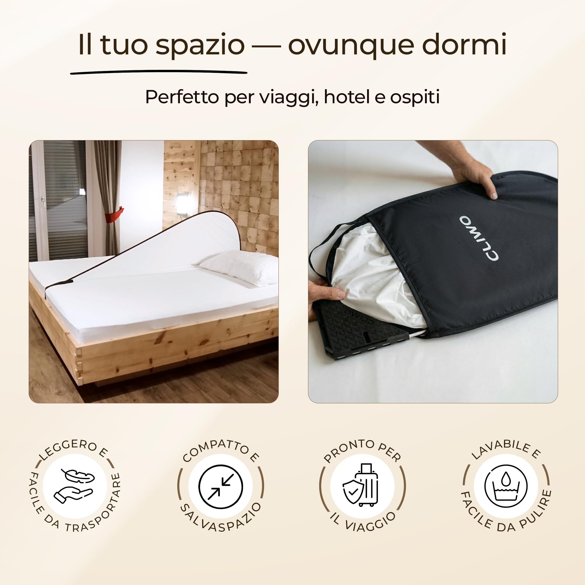 Divisorio Letto Portatile – Separatore per Letto Matrimoniale e Singolo | Privacy e Comfort per Dormire Meglio | Ultraleggero (400 g) | Facile da Montare | Ideale per Viaggi, Hotel, Famiglia