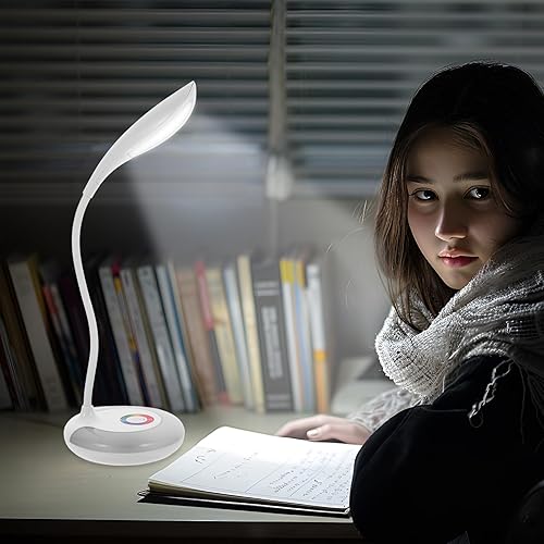 Miniatura 8 de Lámpara de escritorio LED de cuello de cisne, lámpara de escritorio de oficina de 3 niveles de atenuación, control táctil, mesa de carga de batería,