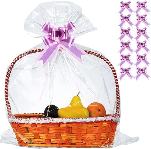 50 paquetes de bolsas de celofán de 32 x 40 pulgadas para cesta, extra grandes, grandes, grandes, bolsas de celofán transparente enormes para