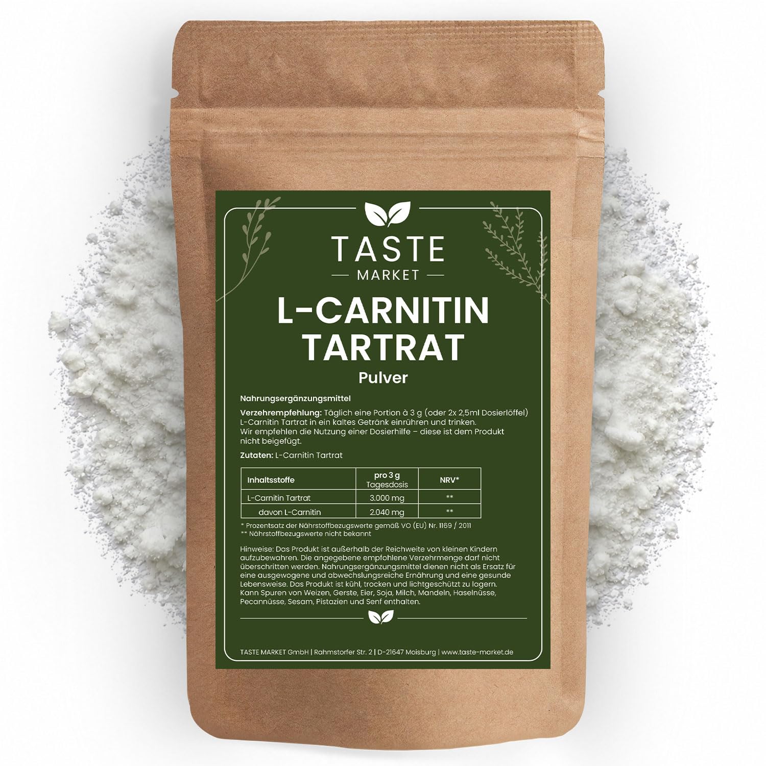 5 kg L-Carnitin Pulver ohne Zusätze | 100% L-Carnitin Tartrat | Carnitinpulver | Aminosäure