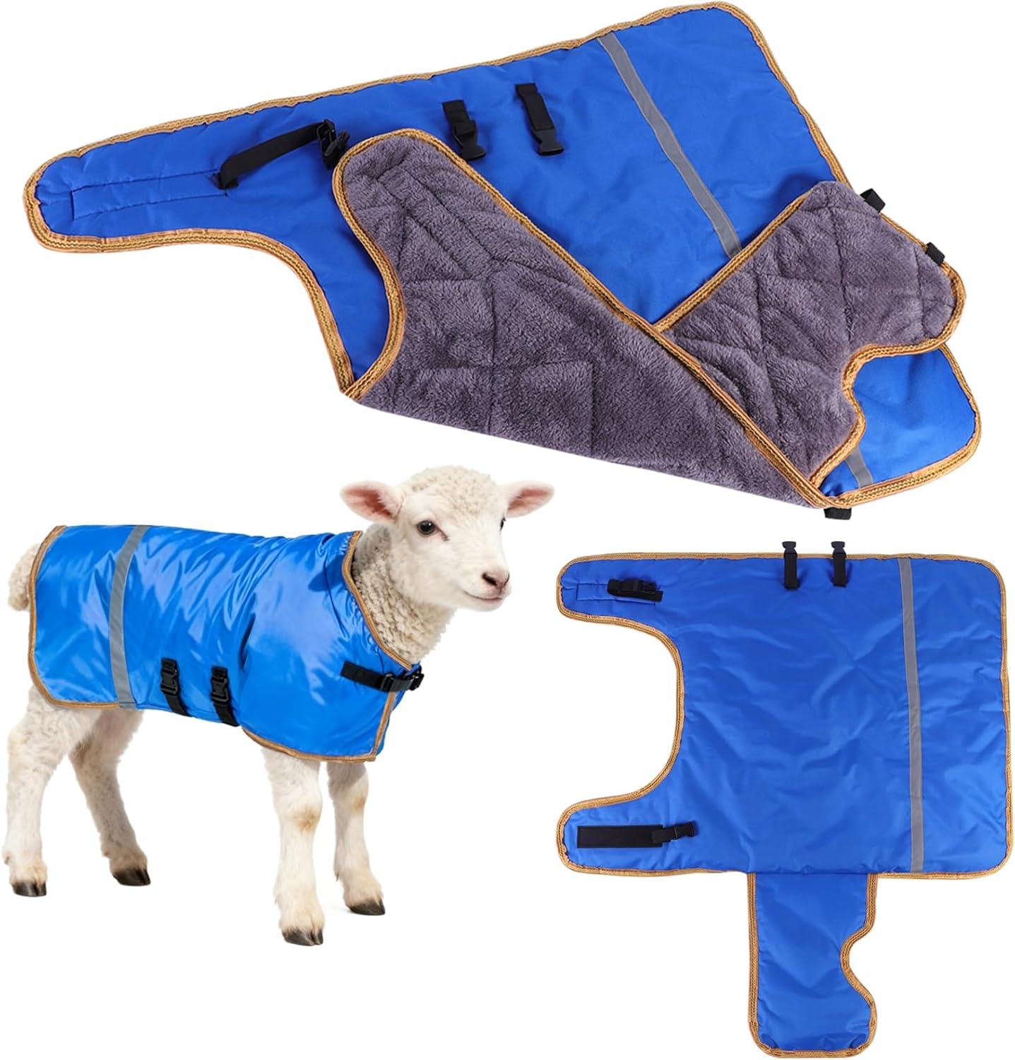 2pcs All-Weather Calf Blanket with Fleece Lining & Windproof Shell - Versatile Goat Blankets for Winter and Durable Sheep Blanket with Full Belly Coverage (Plucked Blue 2pcs)