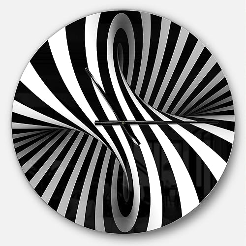 Designart - Reloj de metal moderno de gran tamaño con espiral en blanco y negro, reloj de pared grande decorativo grande para decoración de sala de