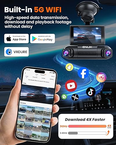 Miniatura 5 de ENLIK Cámara de salpicadero delantera y trasera 360 Dashcam de 4 canales, cámara de coche para vehículos, QHD 2K+1080P*3 con tarjeta de 128GB, 5G