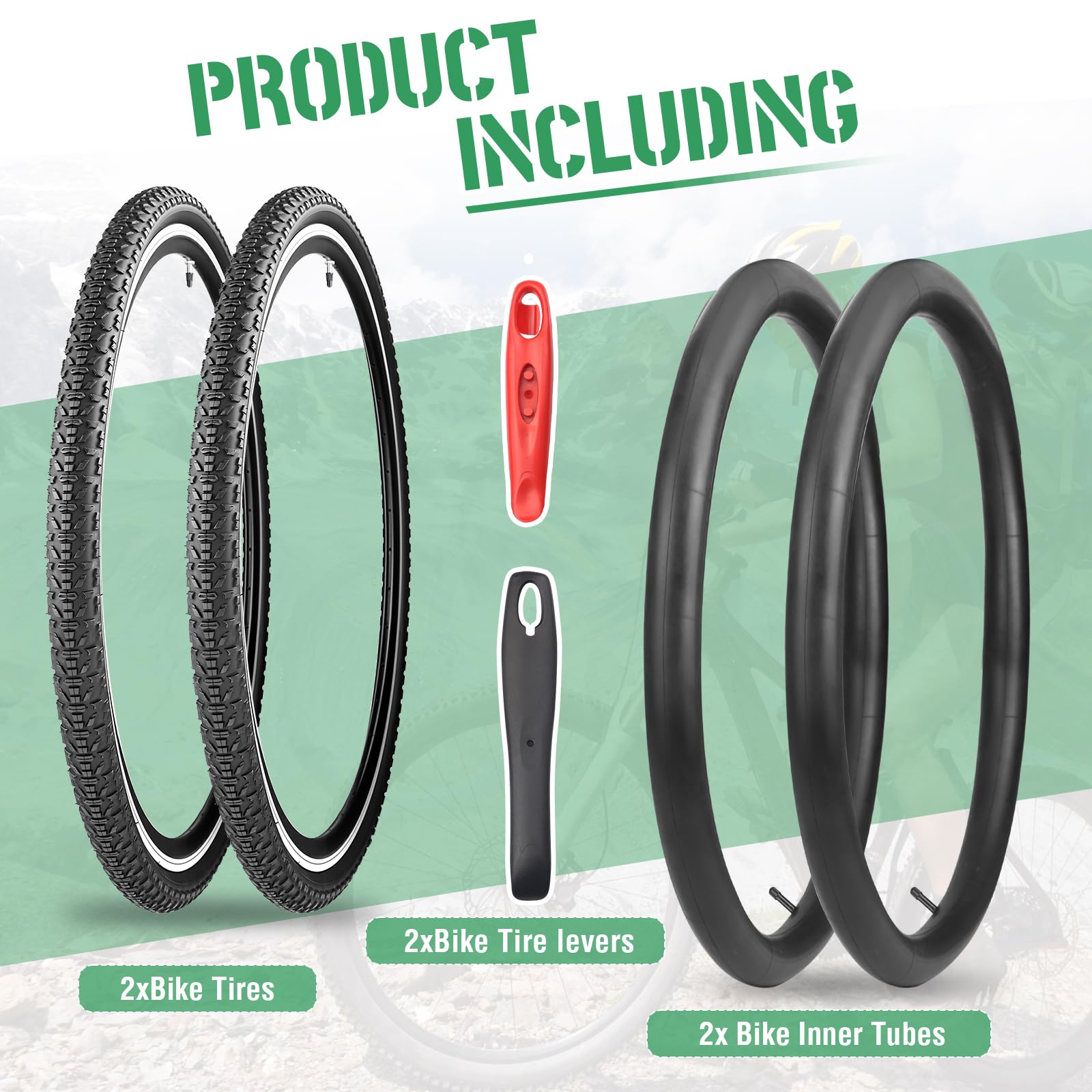 Set da 1/2 pneumatici per bicicletta da corsa, 700 x 40 C, 28 x 1,60 pollici, 42 – 622, con tubi FV 48 mm e leva per pneumatici