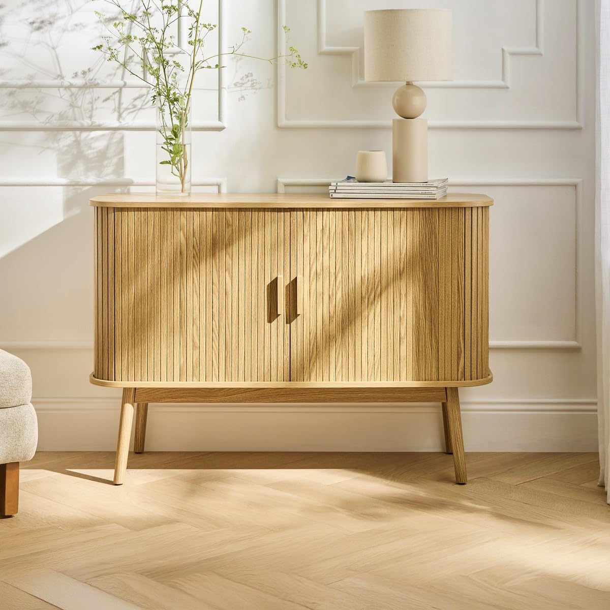 Aparador Vintage Decorado En Madera Con 2 Puertas Correderas - L110cm