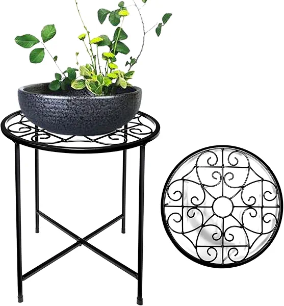 15" Tall Metal Plant Stand, 11" Wide Round Plant Stand for Flower Pots Up to 100lbs, Rustproof Iron Plant Holder for Indoor Outdoor Use, Easy Assemble Flower Stand for Home Garden Display Greenery