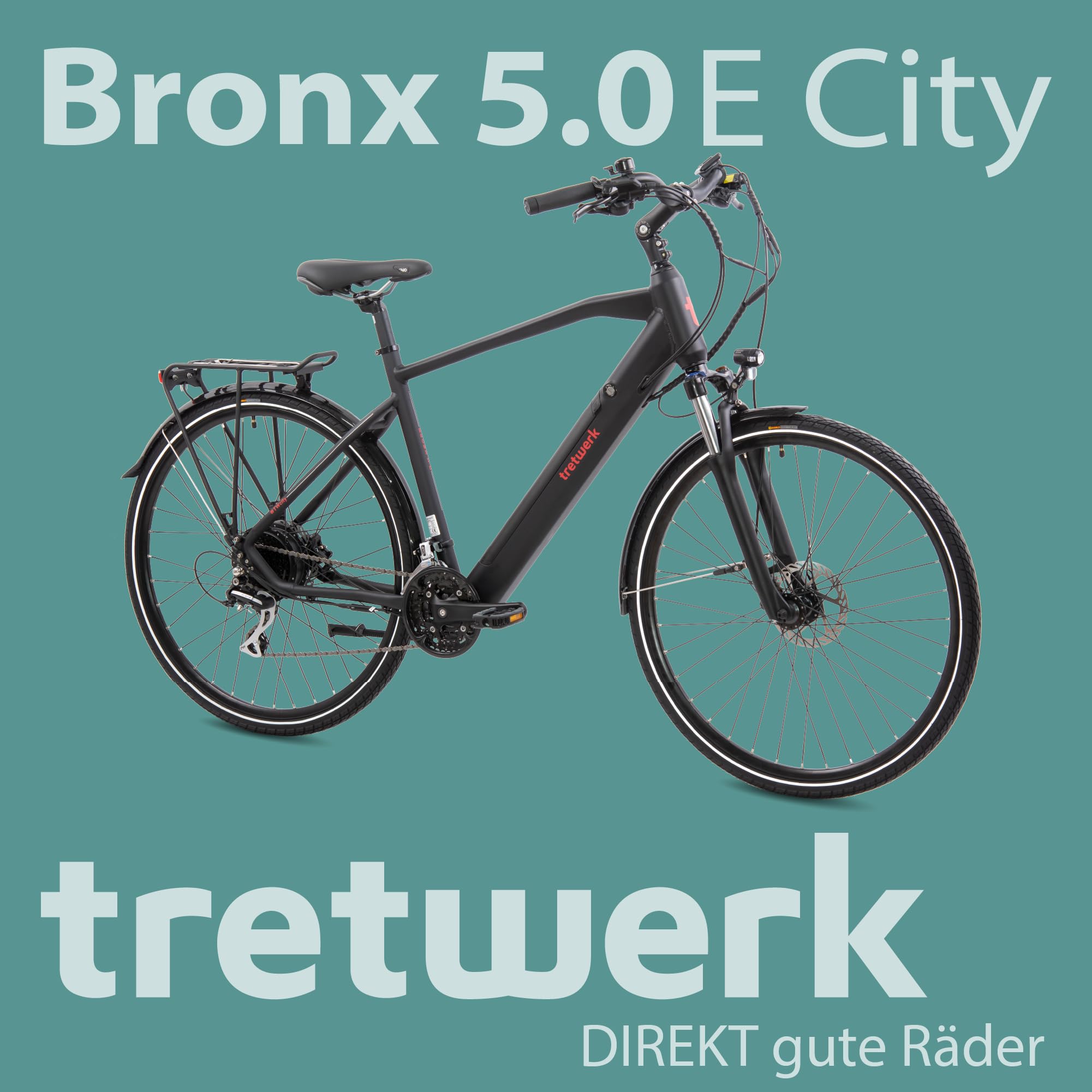 TRETWERK - 28 Zoll E-Bike Herren Pedelec - Bronx 5.0 - E-Trekkingbike Herrenfahrrad mit hoher Reichweite und 24 Gang Shimano Kettenschaltung - Elektrofahrrad mit Hecknabenmotor 250W, 36V