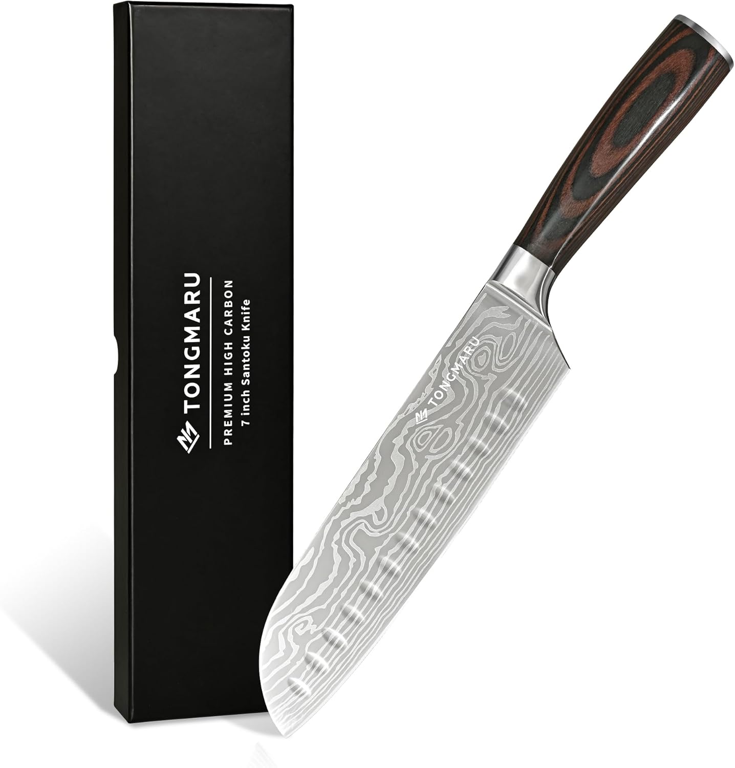 Santoku Knife, 7 inch Professional High Carbon Razor Super Sharp German Stainless Steel - Japanese Chef Kitchen Knife with Ergonomic Forged PakkaWood Handle, with Luxury Gift Box, for Family