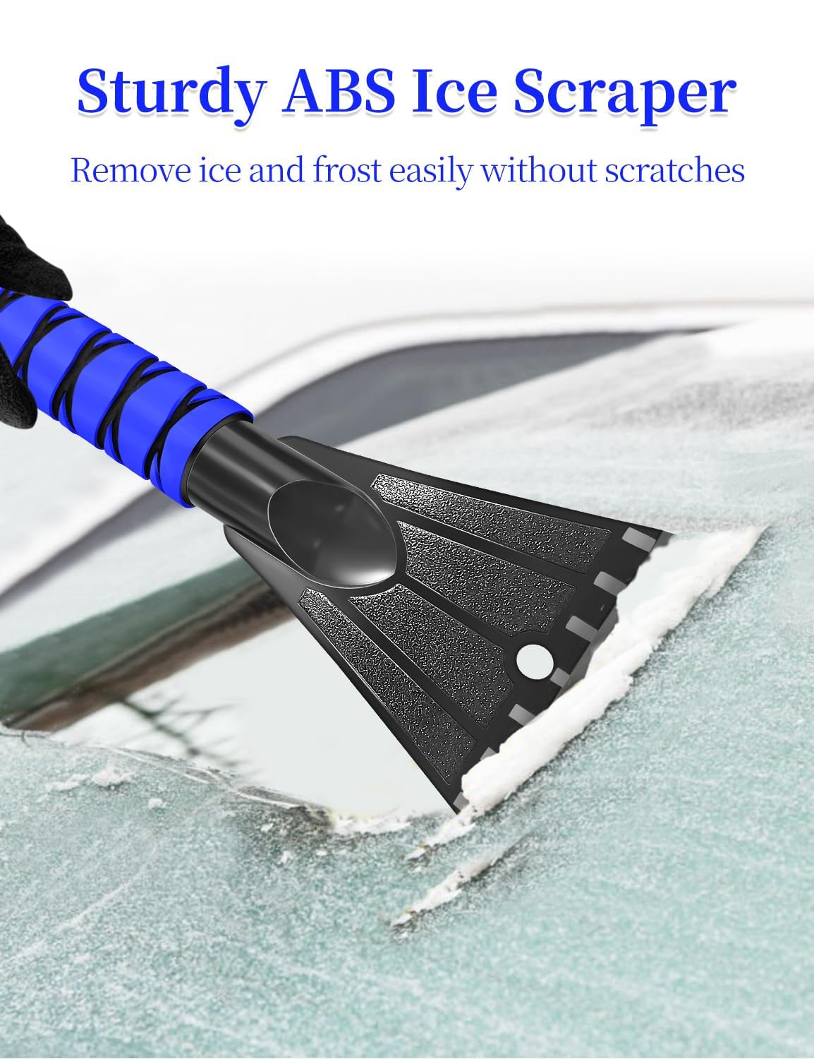 HEEYA Auto-Eiskratzer mit Schneebürste, 32 cm großer Bürstenkopf mit Eiskratzer für Windschutzscheibe, tragbar, für SUV, Lkw, Jeep, Wohnmobil und Pkw, 108 cm, Blau