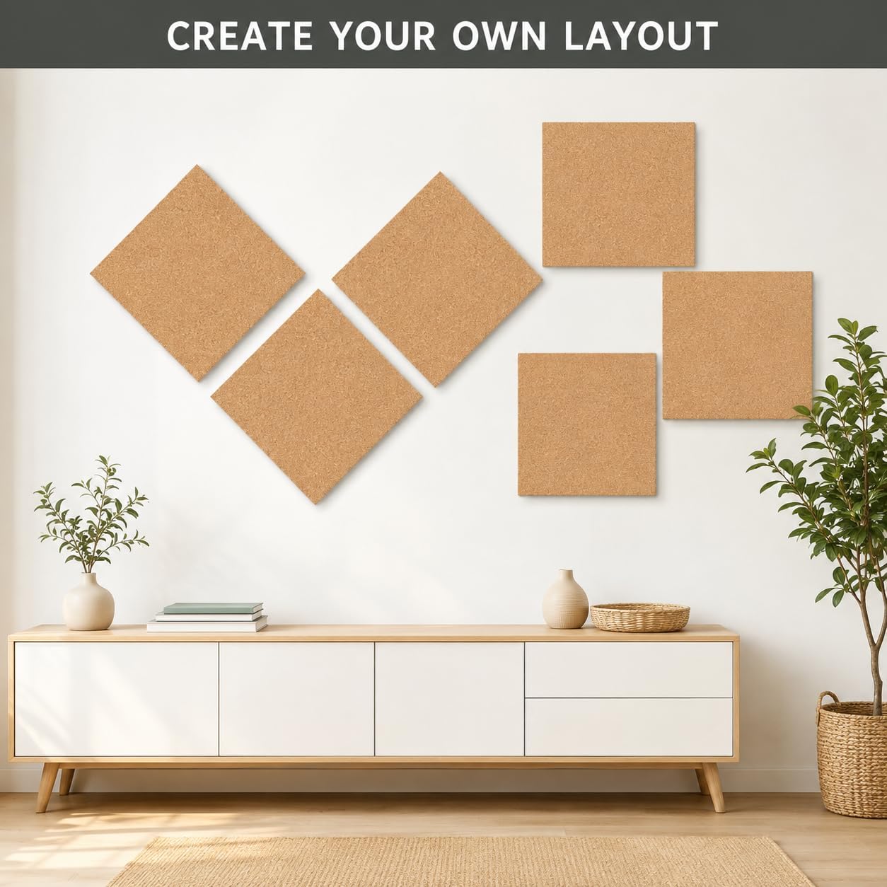 Forlogic Cork Board Tiles Bulletin Board 4 Pack,12 X 12in Extra Thick Cork Boards for Walls,Square Self-Adhesive Pin Board for Office,Home,School Decorative image 3