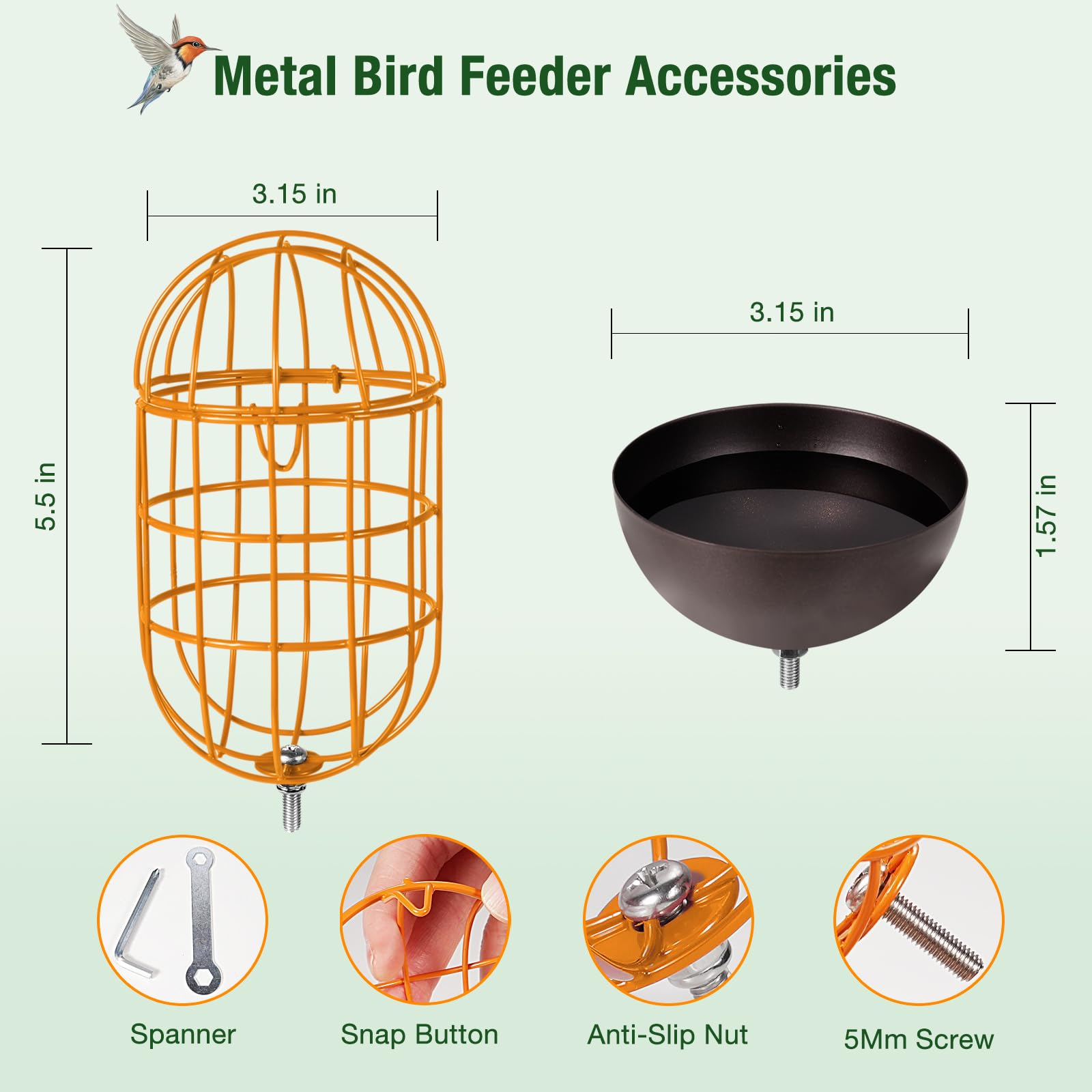 Soporte de bola de sebo de metal + juego de cuenco de agua para pájaros, compatible con la mayoría de comederos inteligentes al aire libre, bola de sebo ovalada para exteriores, piezas de