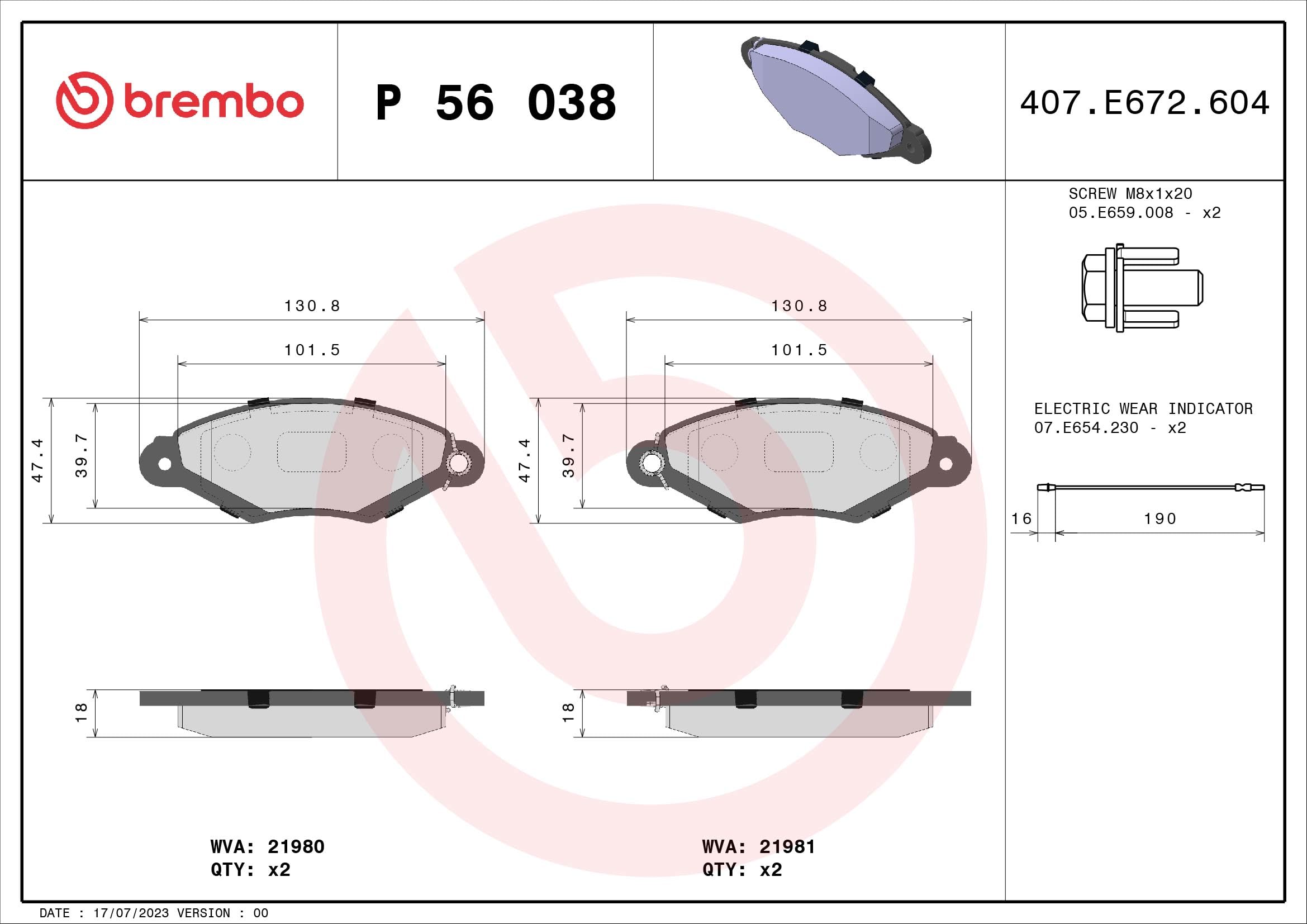 Brembo P 56 038 Pastillas de Frenos