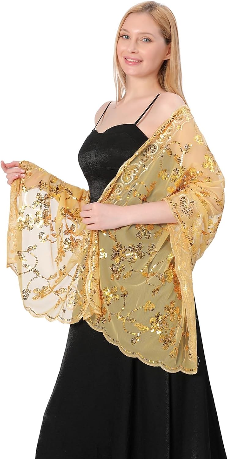 Women's 1920s Sequin Shawl Wraps Fringe Glittering Cape Scarf For Evening Wedding Party - Image 6