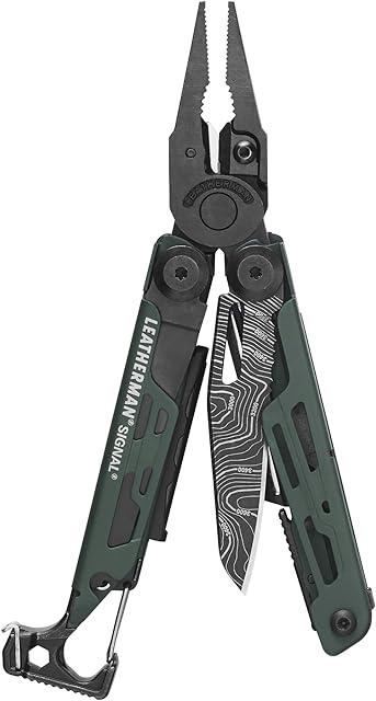 Leatherman Signal - Survival Multi Tool with 19 Tools, Lockable, Ferro Rod Fire Starter, Hammer and Whistle, Made in USA, Taupe Green, Nylon Sleeve