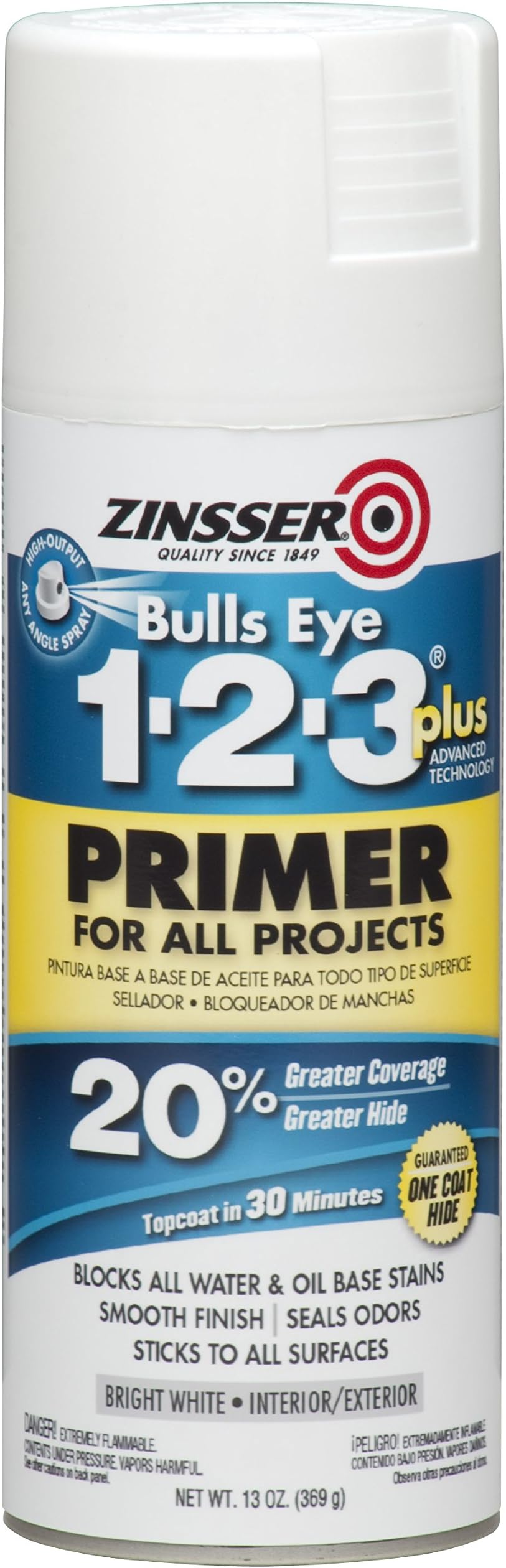 Rust-Oleum 272479 Zinsser Bulls Eye 1-2-3 Plus Spray Primer, White