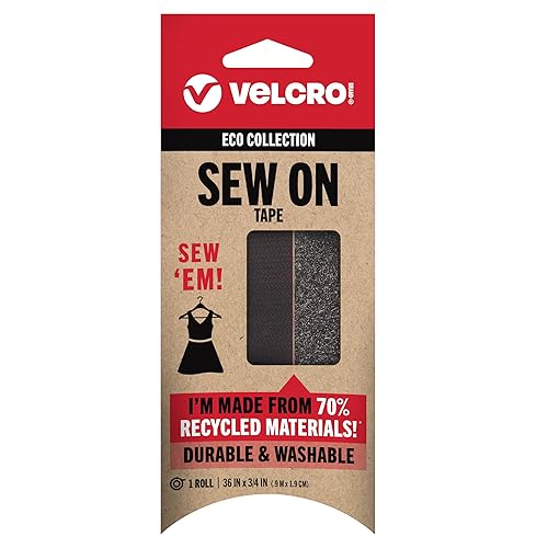 VELCRO Brand ECO Collection - Cinta adhesiva para coser de 36 x 34 pulgadas, 70% materiales reciclados sostenibles, duradera y lavable, color negro