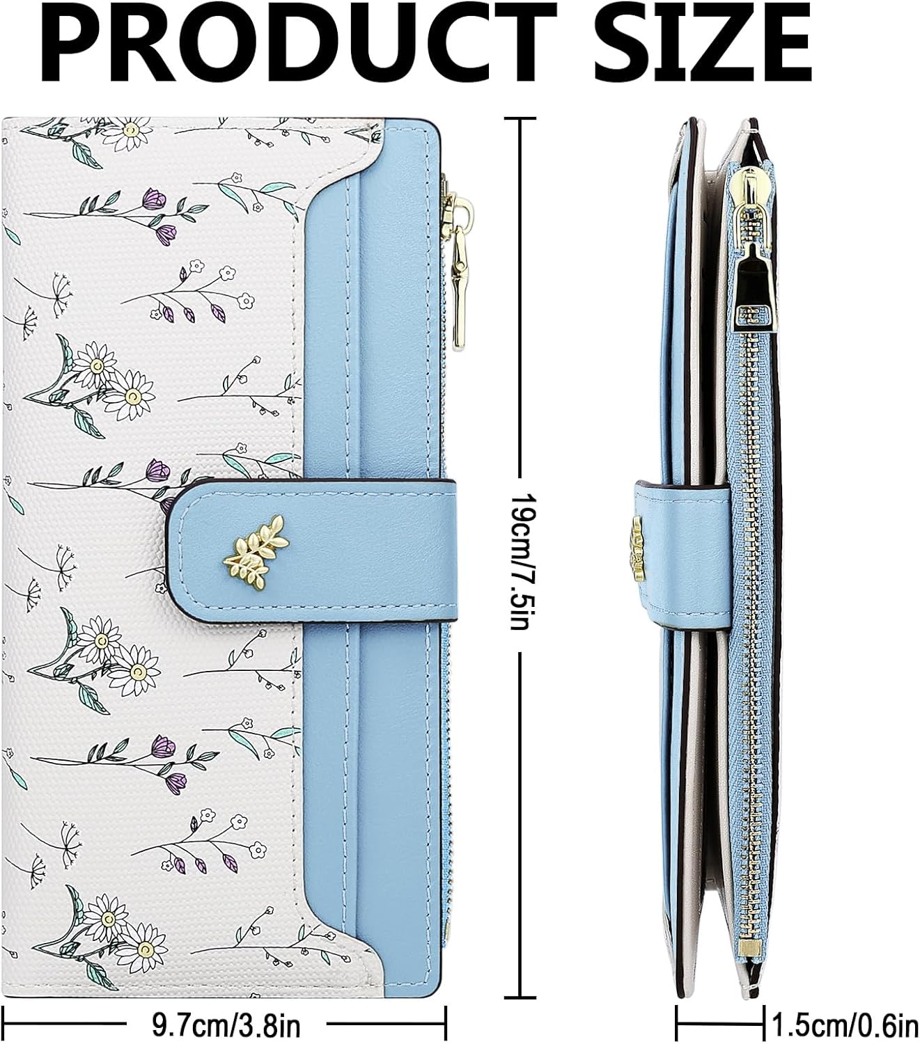 Wallet Women Slim Wallets for Women with RFID Blocking Cute Thin Blue Women's Wallet Kawaii Flower Womens Ladies Card Holder Wallets - Image 4