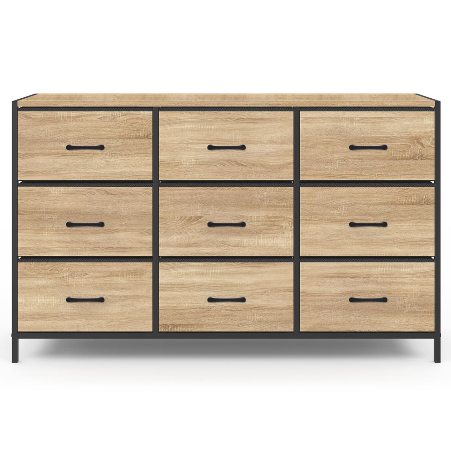 IDMarket Utah - Cómoda 9 cajones de tela (115 cm, mueble de almacenamiento, diseño industrial