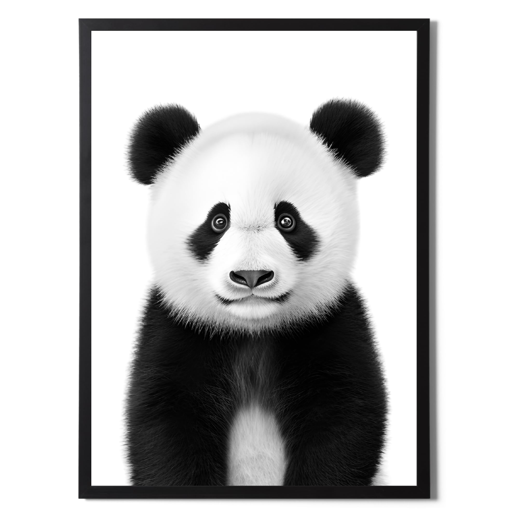State Media Vision Panda Framed Print In Black And White A4 Size, Modern Simplistic Bathroom/Bedroom Home Decor (, A4 Black Framed)
