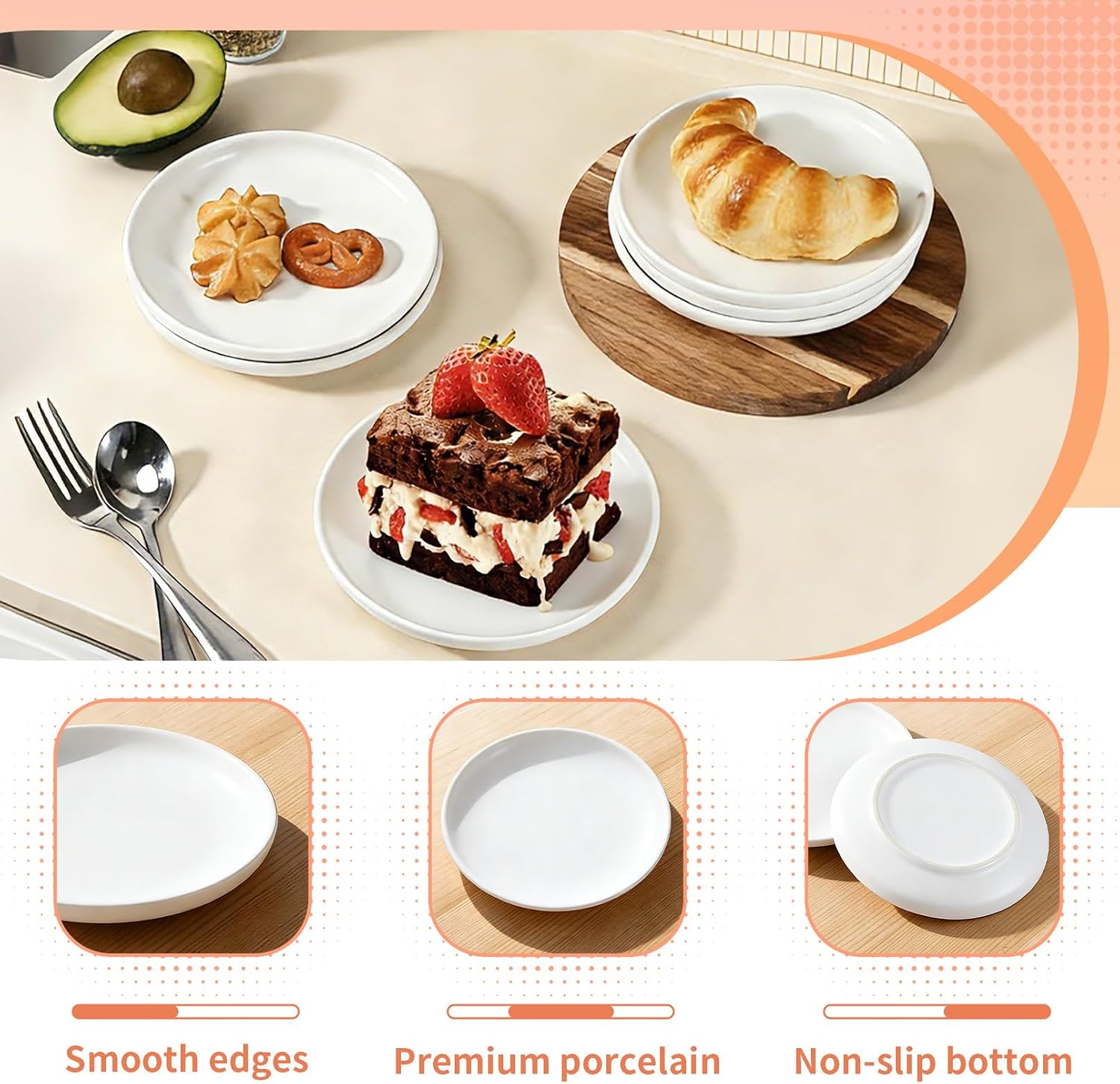 4 Pcs 6 Inch Ceramic Appetizer Plates White