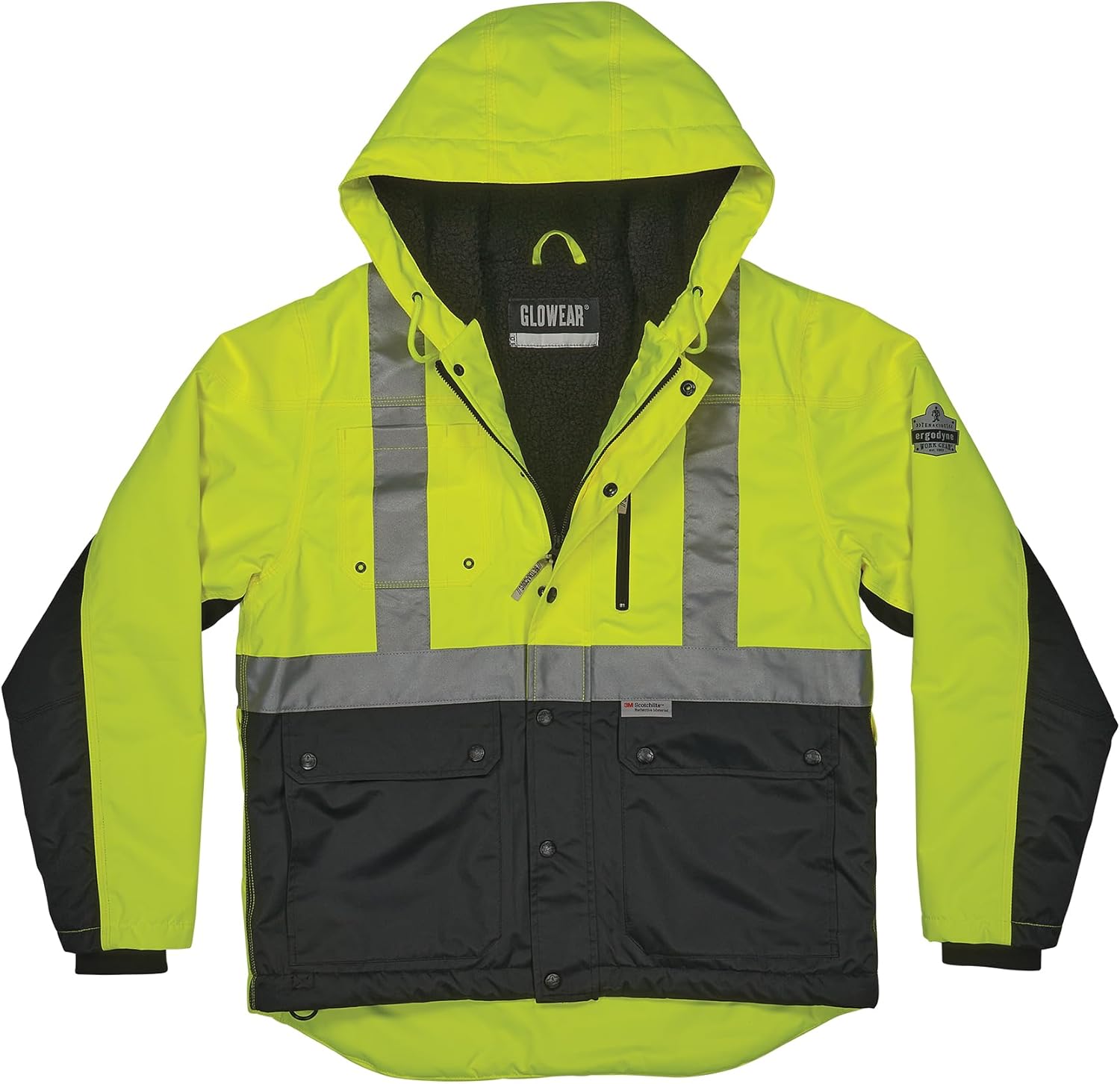 Ergodyne unisex-adult Glowear 8275 Heavy-duty Hi-vis Workwear Jacket - Sherpa Lined, Water-resistant, Type R, Class 2 - Image 9
