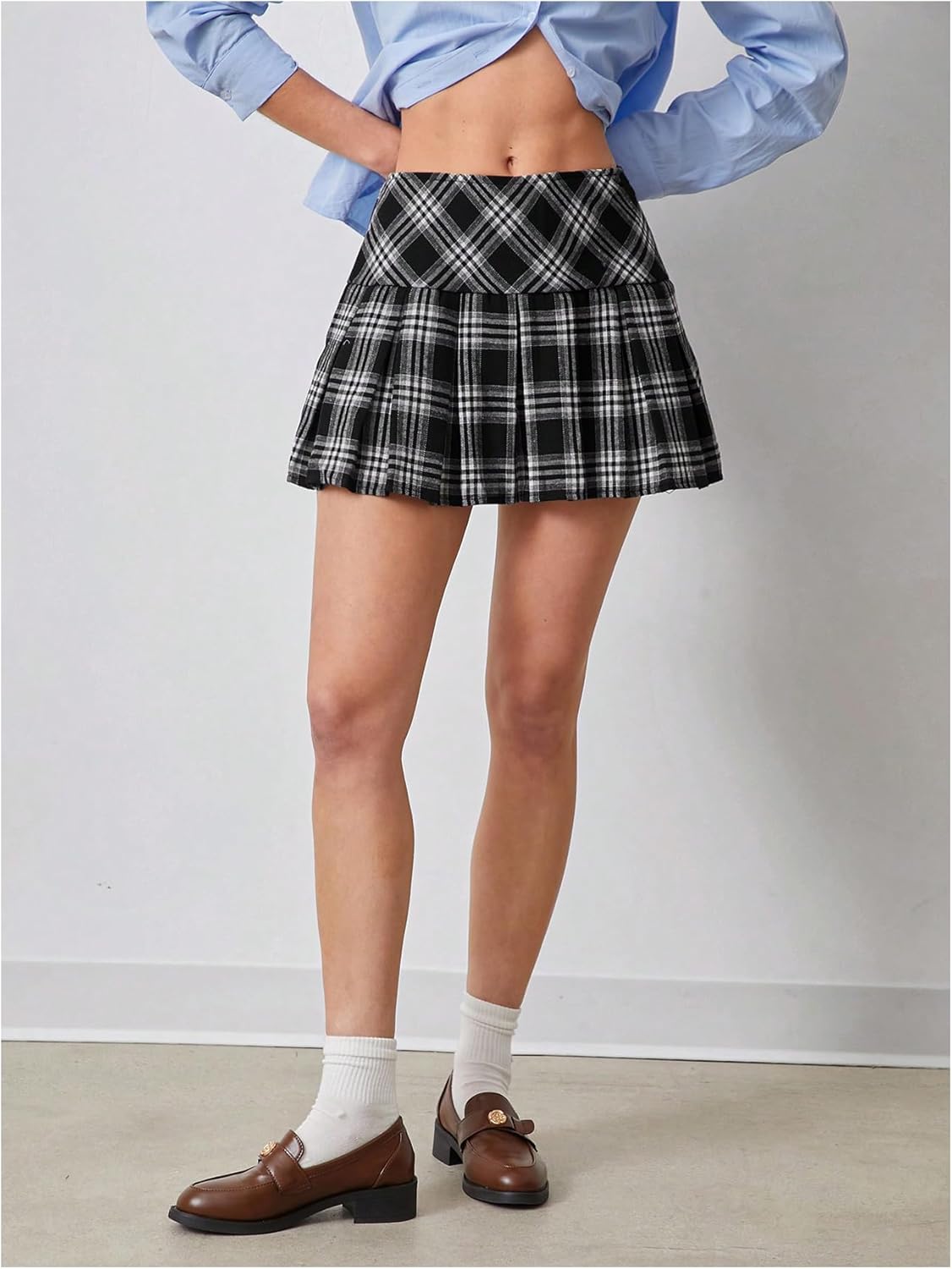 Women's Plaid Pleated Skirt Mid Rise A Line Mini Skirt Preppy Uniform Skirts - Image 2