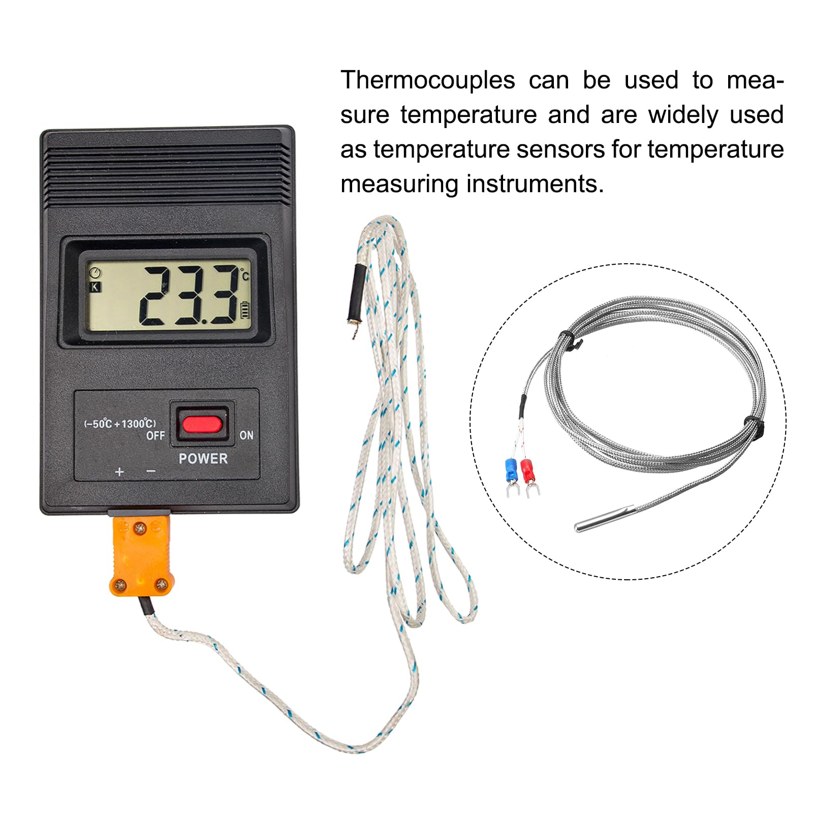 DollaTek Typ K Thermoelement 3 Stück – Temperatursensor Mit 1 M Kabel, 0–600 °C, Für 3D-Drucker, Heizplatten, Messgeräte, Kupfer-Silber-Material