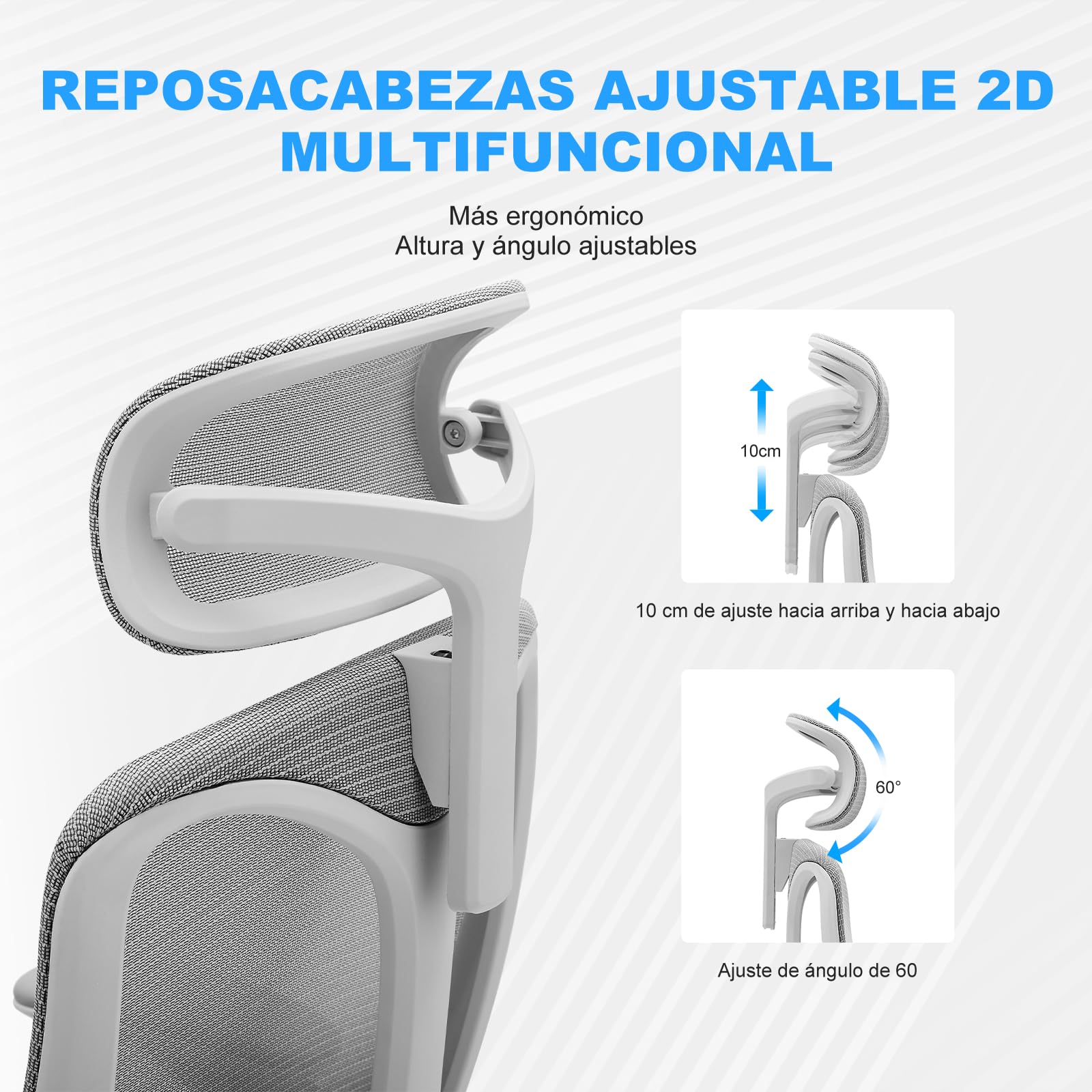 Magic Life Silla de Oficina Ergonómica, Silla de Escritorio con Reposacabezas Ajustable para Oficina en Casa, Silla Giratoria de Malla Ajustable (Blanco)