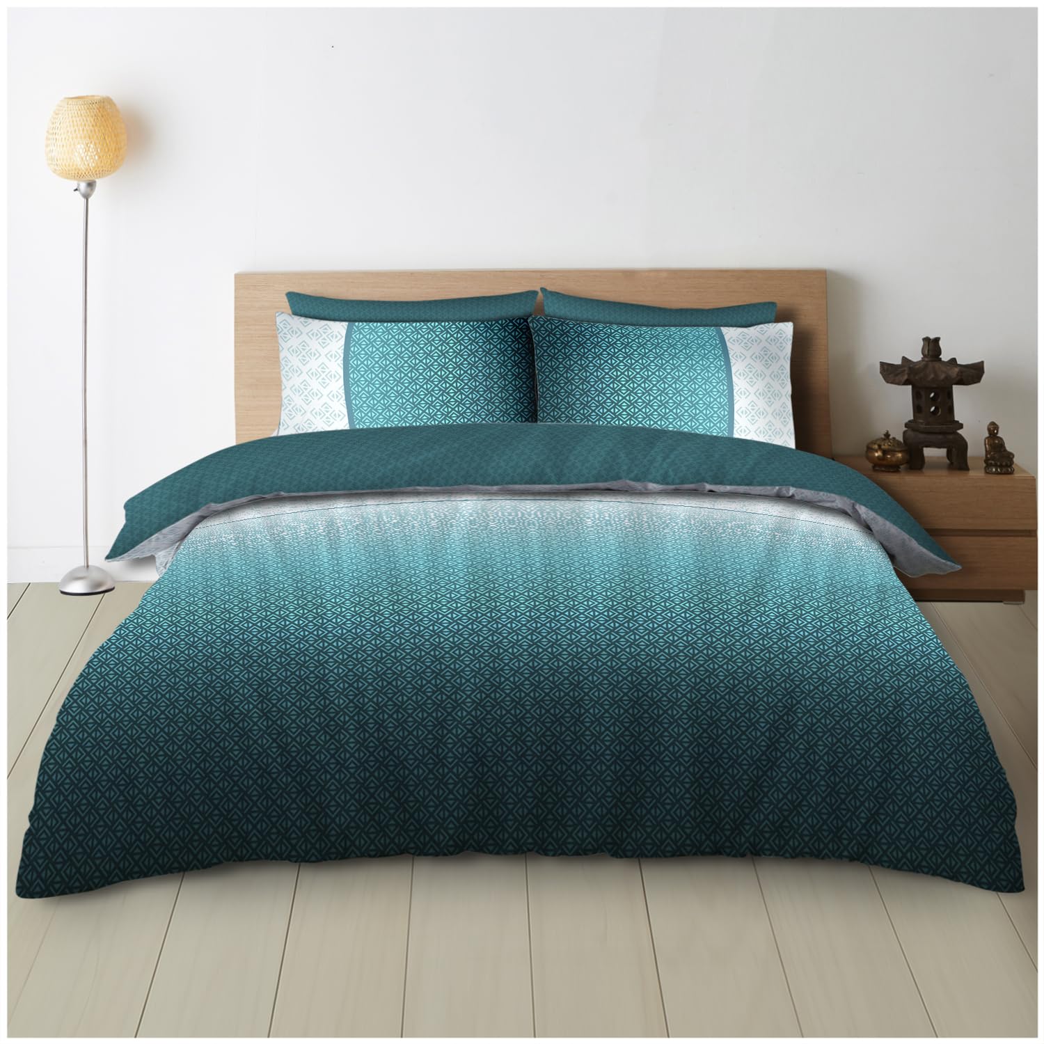 Gc Gaveno Cavailia Teal Triangles Geometric Double Duvet Cover, Soft & Cozy Reversible Ombre Bedding Sets With Pillowcases,