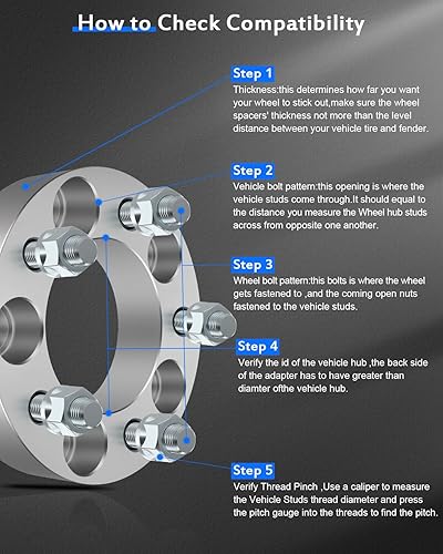 Miniatura 2 de ECCPP 4 espaciadores de rueda de 1.25 pulgadas (1.260 in) de 5 lengüetas de 5 x 4.5 a 0.197 x 0.179 x 4.500 in con pernos de 12 x 1.5 para Ford