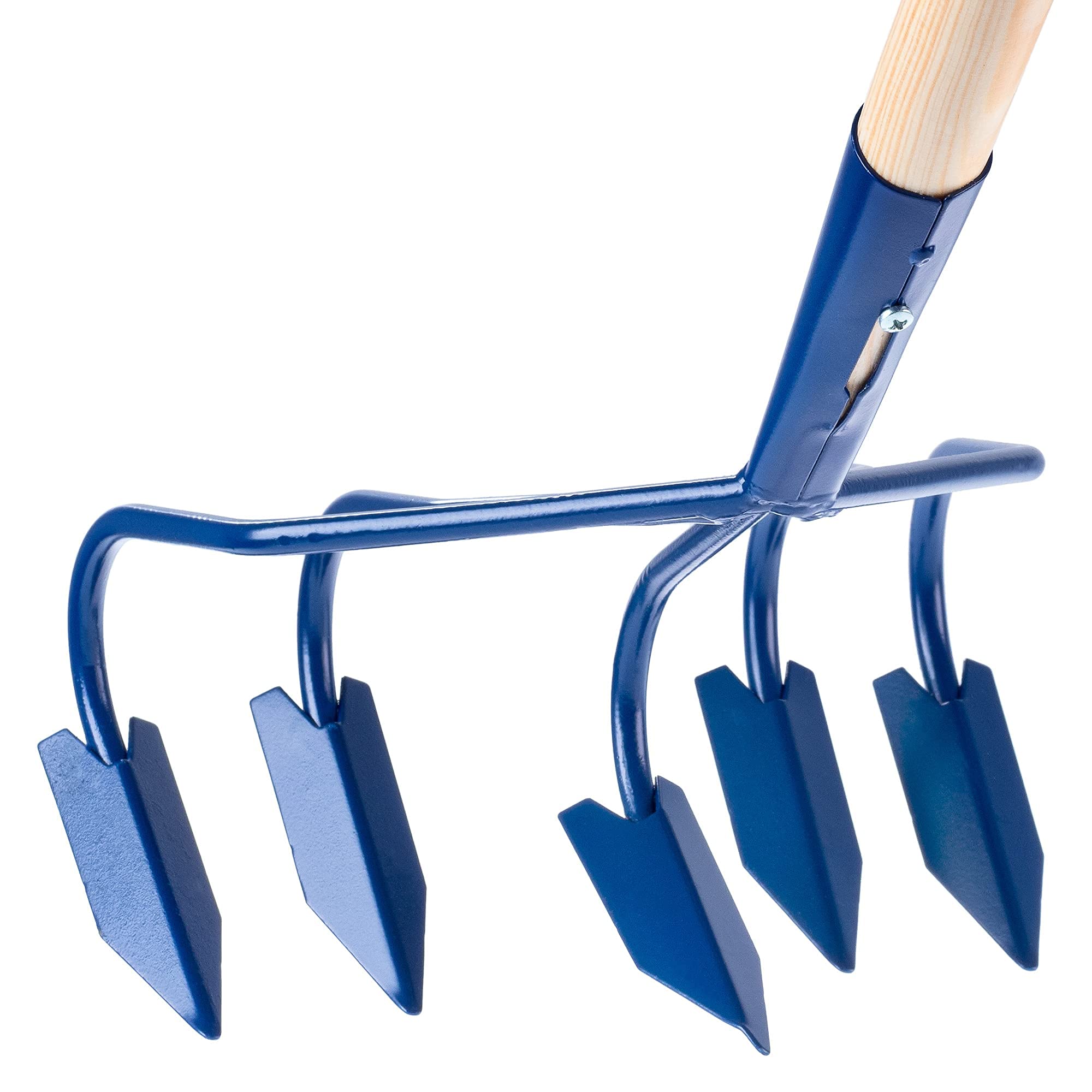 KADAX Cultivador manual de metal, cultivador con mango largo de madera, cultivador robusto, garra de jardín, azada de jardín para aflojar el suelo (con 5 dientes de bisagra)