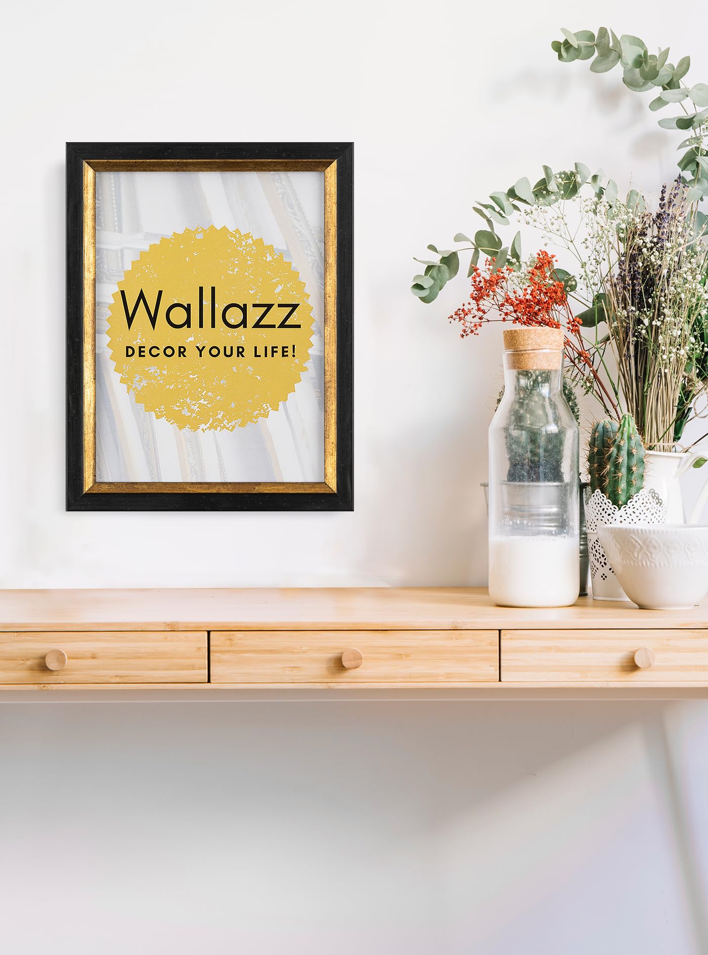 Wallazz Cornice Portafoto in Legno Pregiato - Made in Italy - Vetro Sintetico Infrangibile Crilex - Disponibile in Diverse Varianti - Design Italiano e Qualità Artigianale, 24x30cm Nero filo Oro