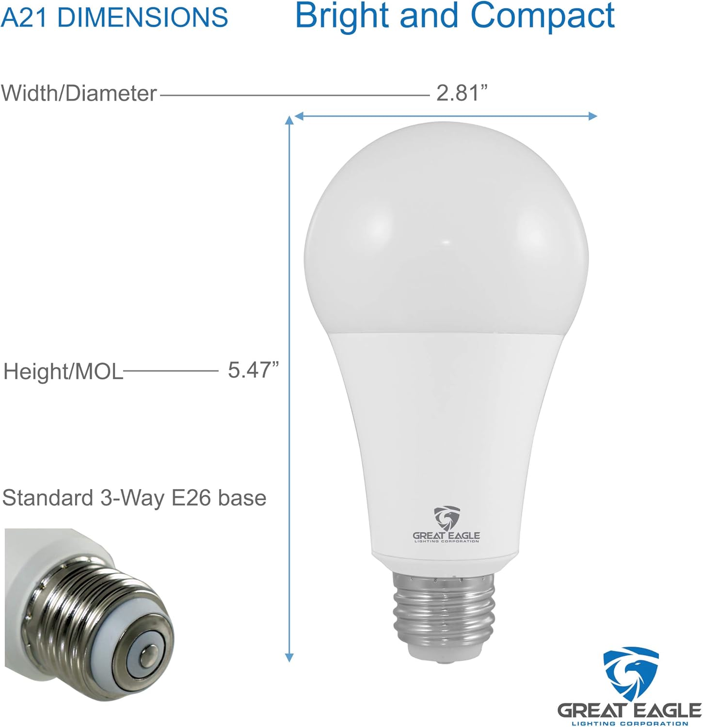 Great Eagle 50/100/150W Equivalent 3-Way A21 LED Light Bulb 2700K Warm White Color (2-Pack)