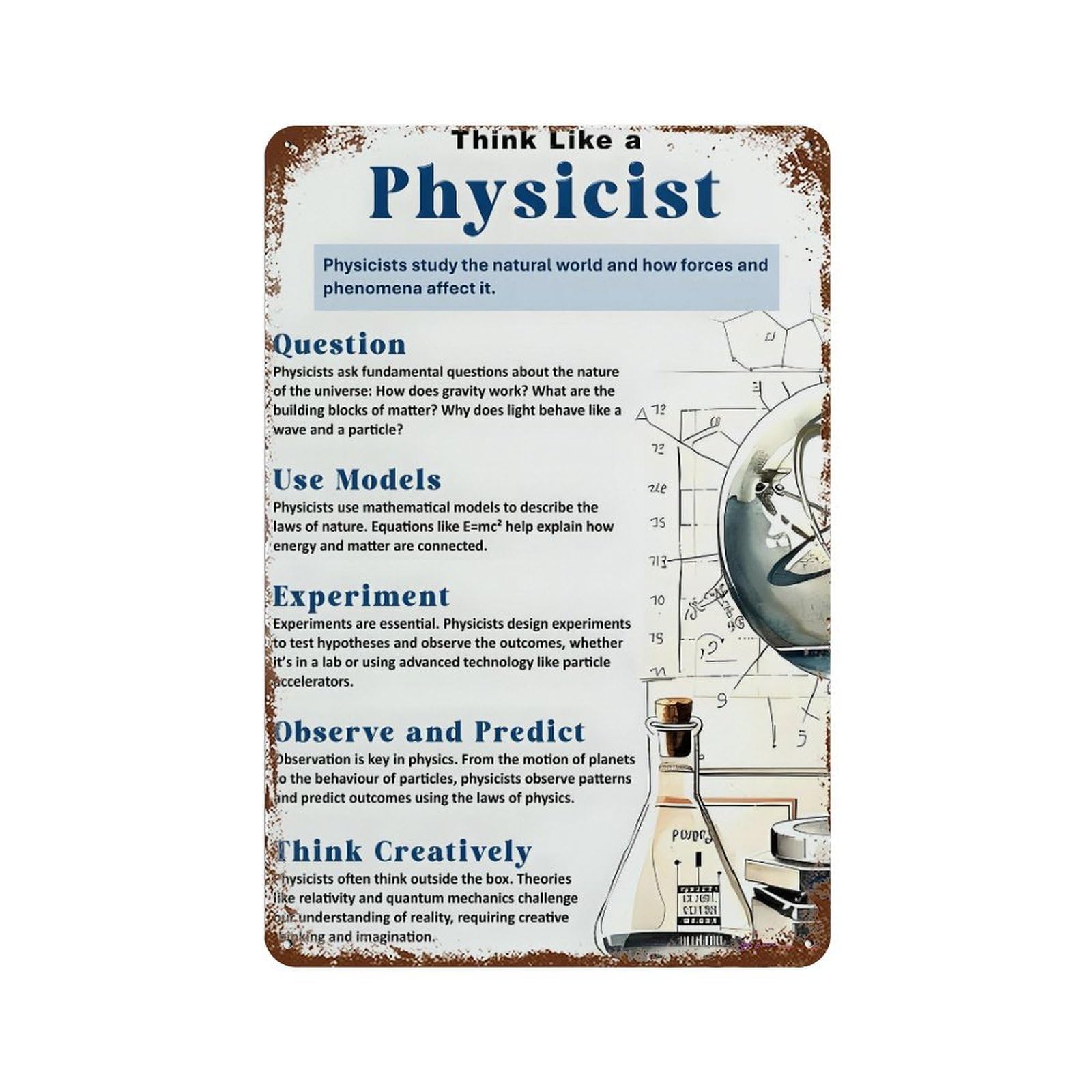 xiaoxiaoshen Think Like A Physicist Educational Wall Decor Art Metal Tin Poster Modern Home Decor Art Home Bar Shop Decorations Vintage Sign 30x20cm