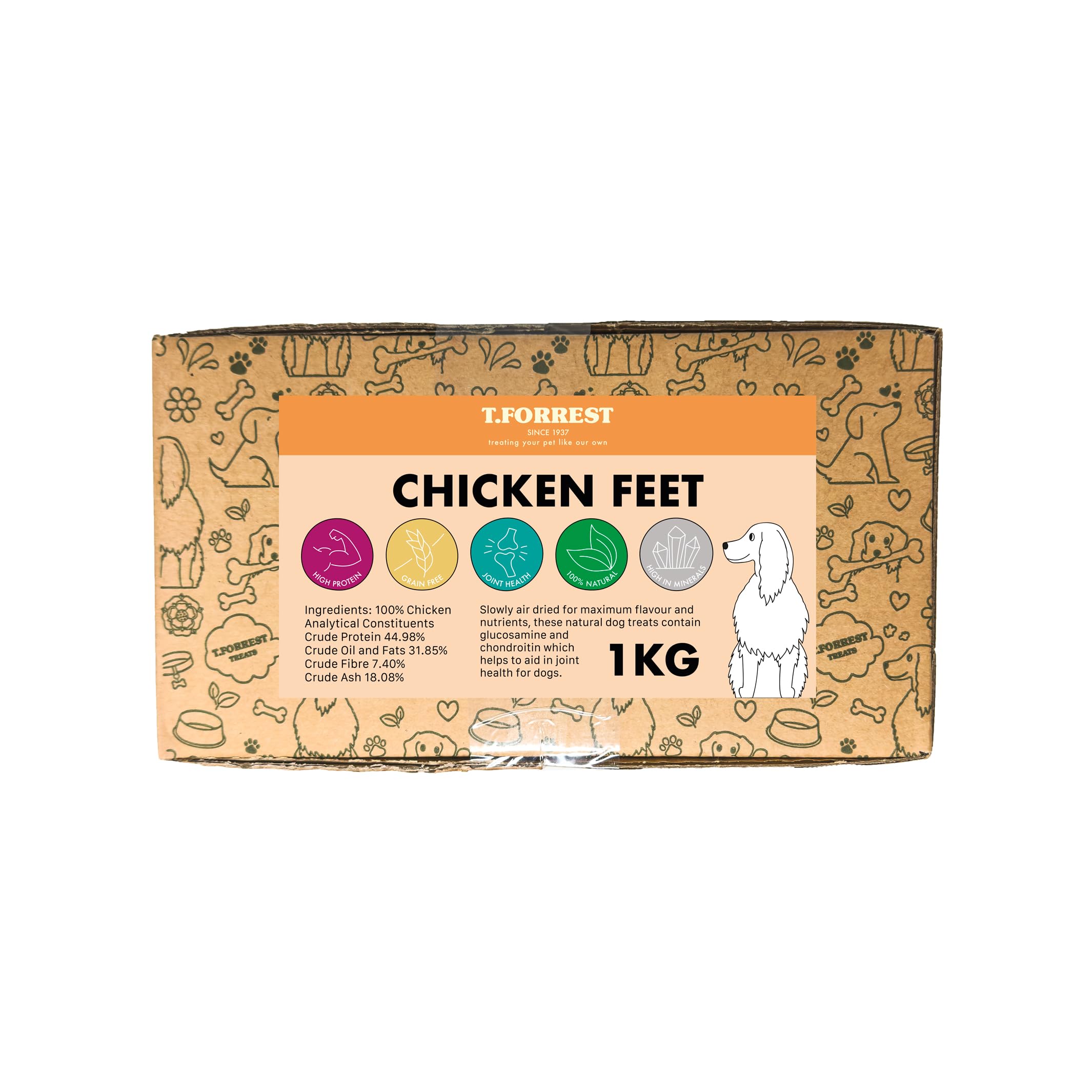 T.Forrest Air-Dried Chicken Feet for Dogs 1kg - 100% Natural, High Protein, Grain Free, Long Lasting Healthy Dog Treats