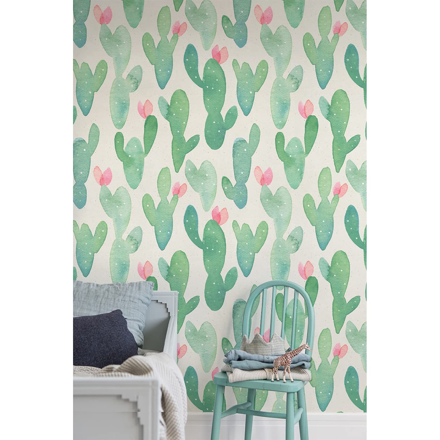Papier peint floral cactus pastel 104x70cm pour salon et chambre